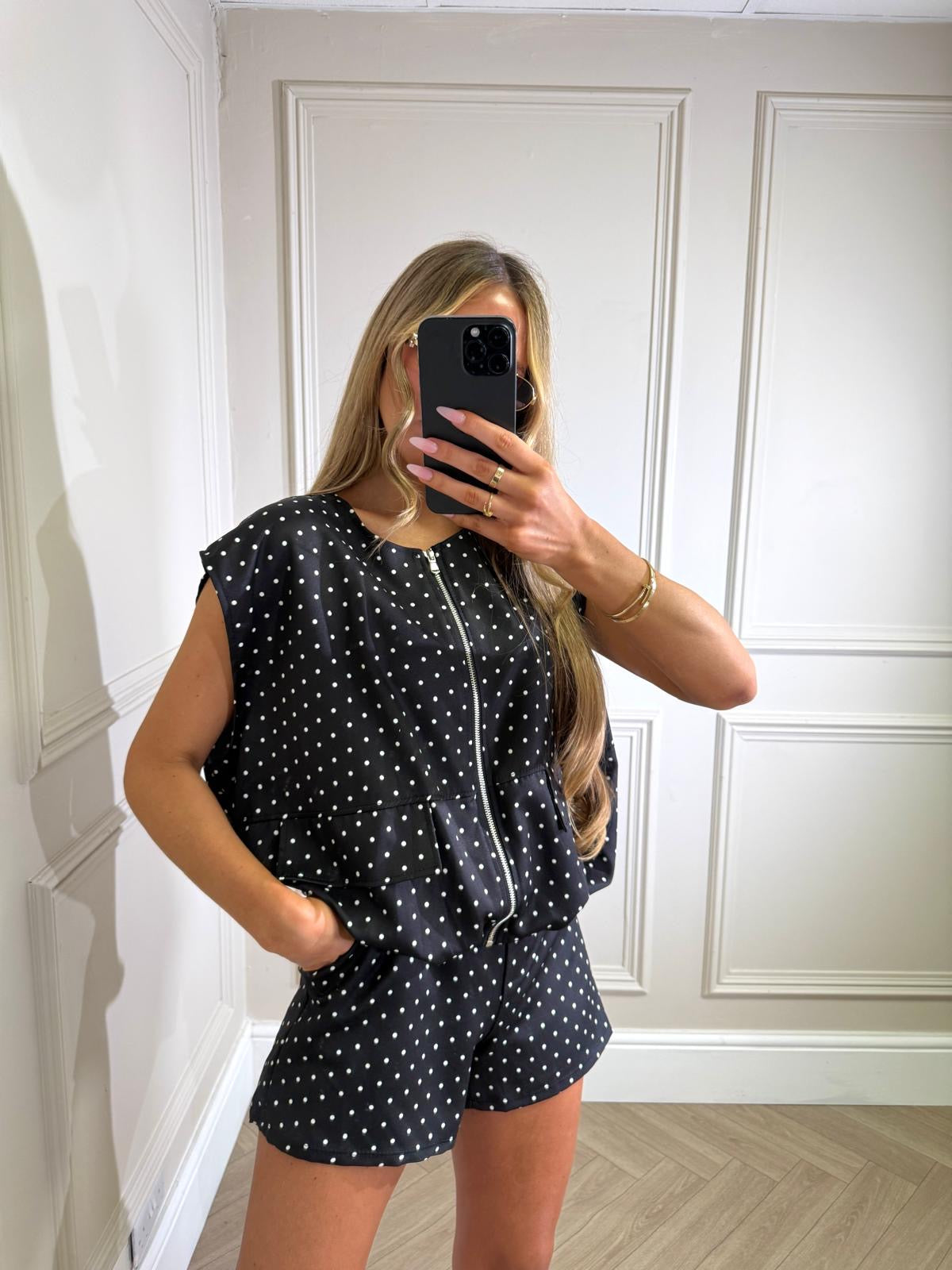 Bria short sleeve dot set - black