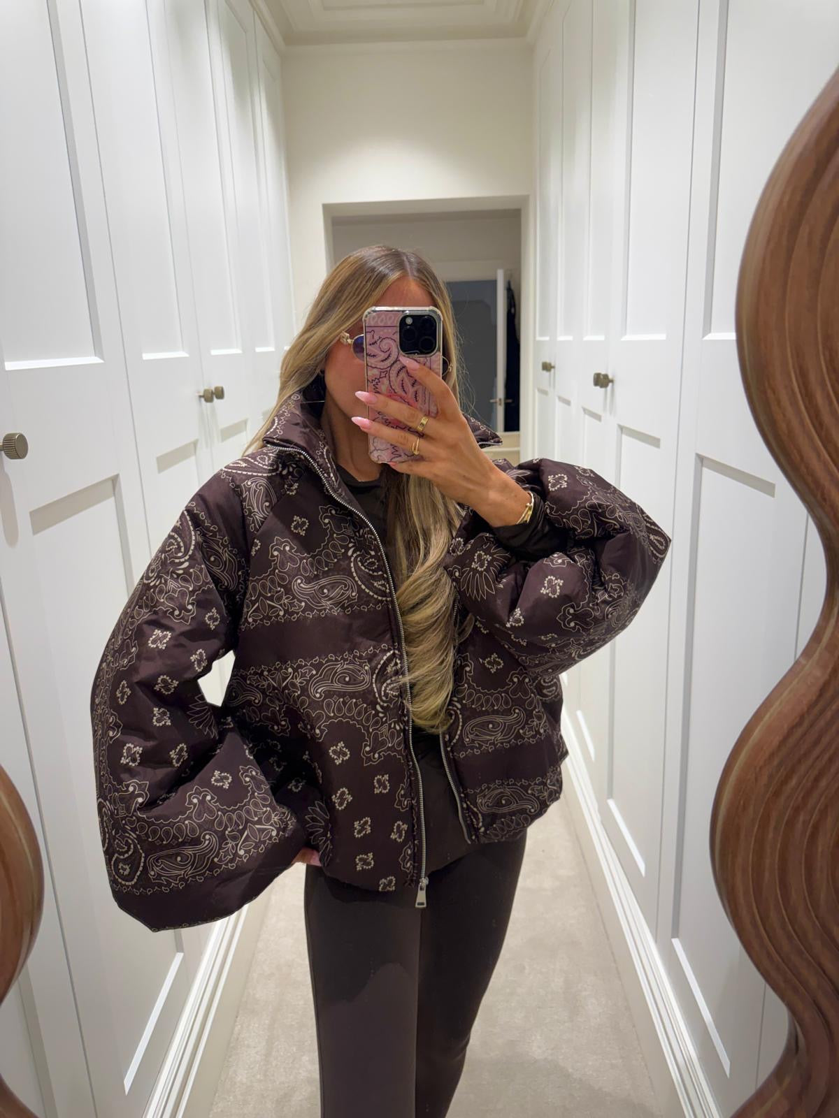 Bandana puffa jacket - brown