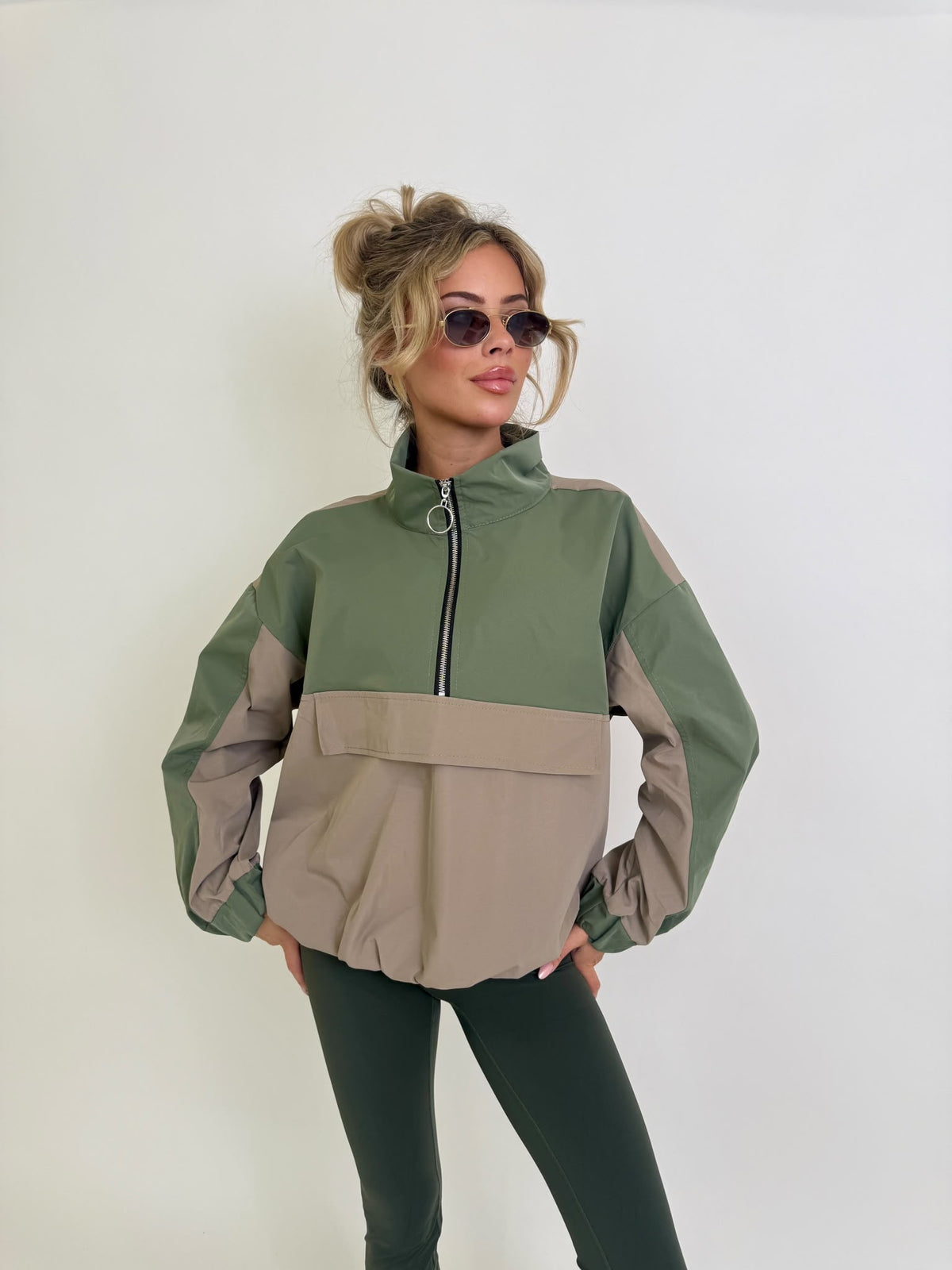 Quarter zip windbreaker - khaki