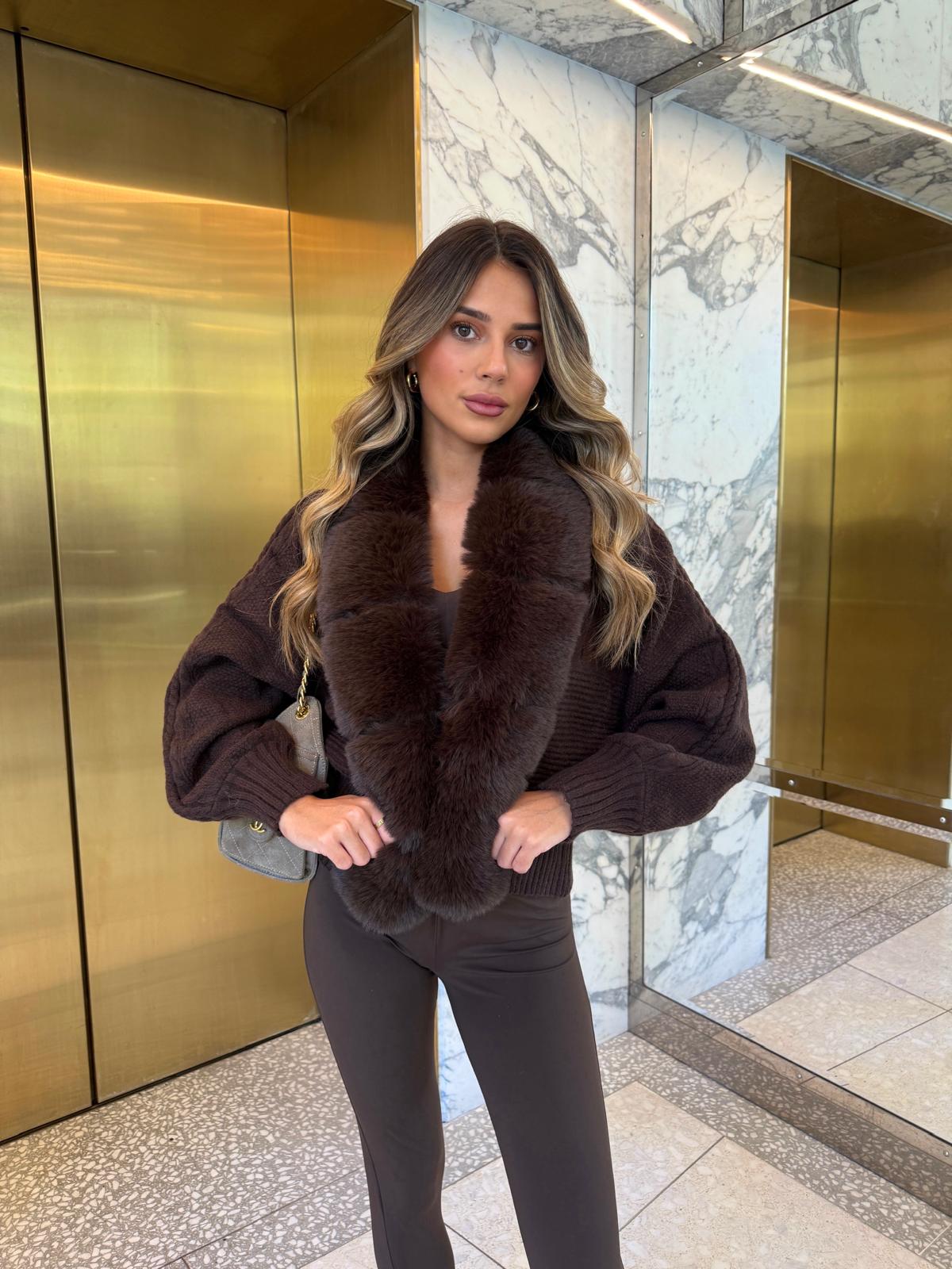 Knit fur cardigan - brown
