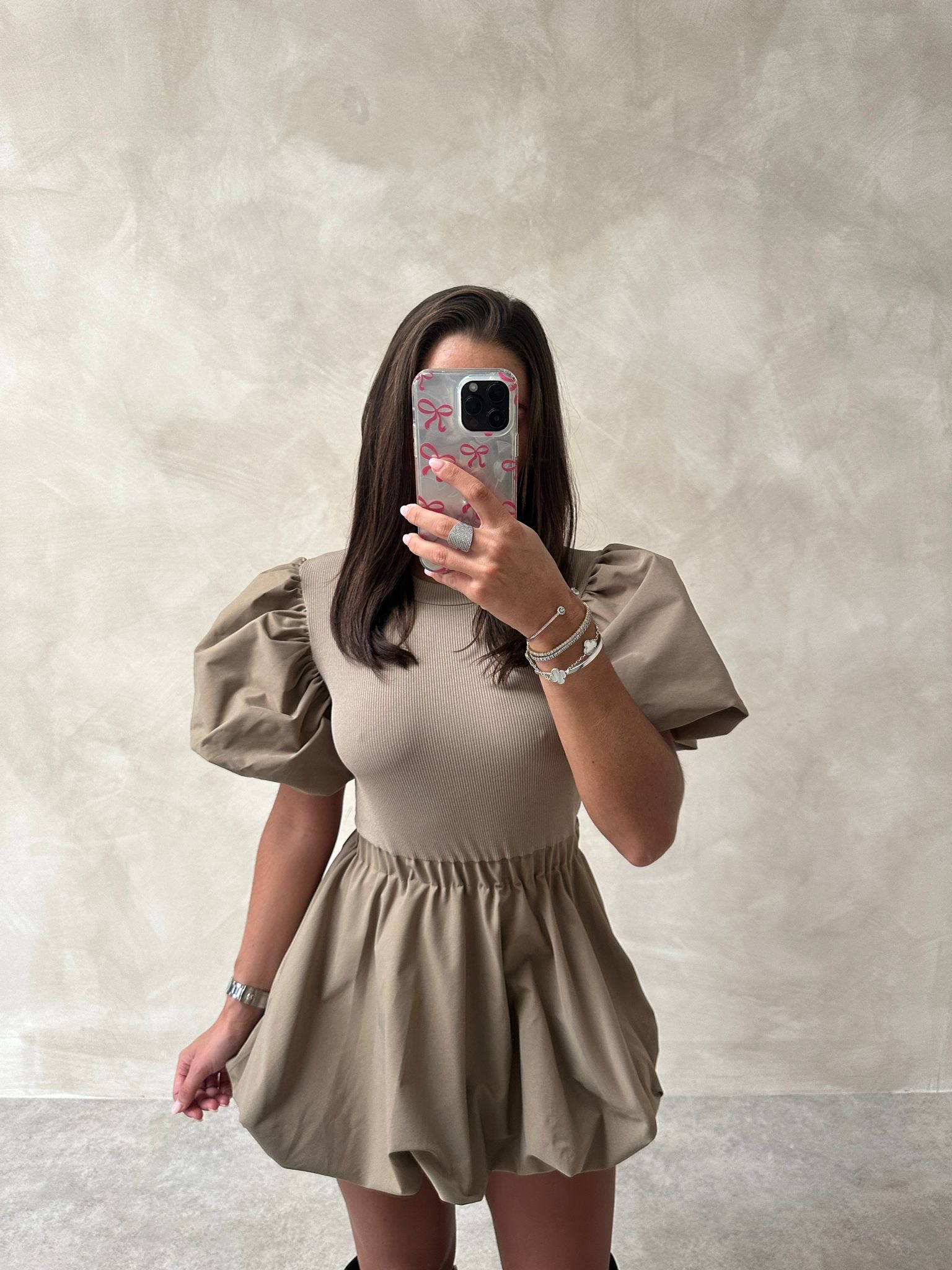 Puff arm dress - mocha