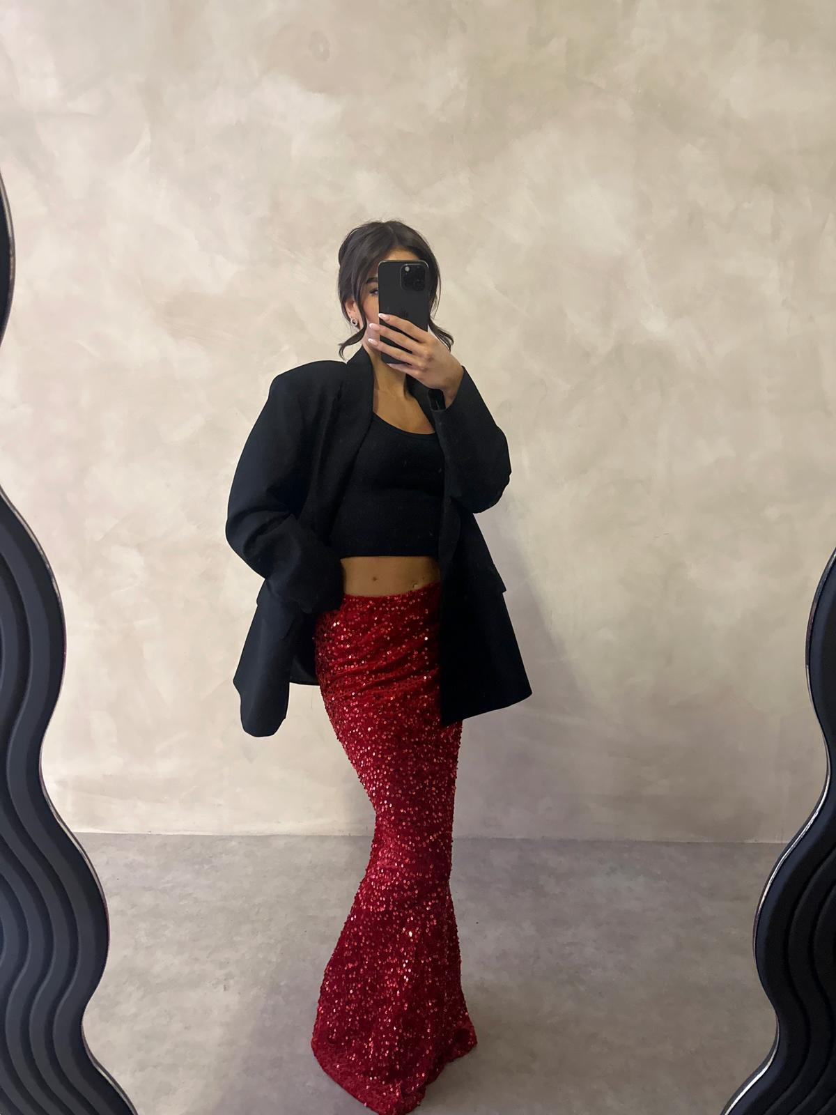 Sequin maxi skirt - red