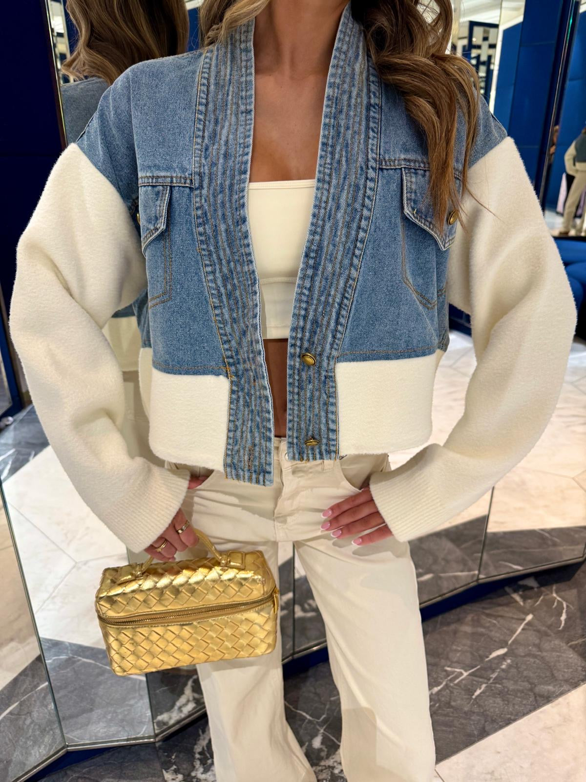 Denim contrast jacket with cream