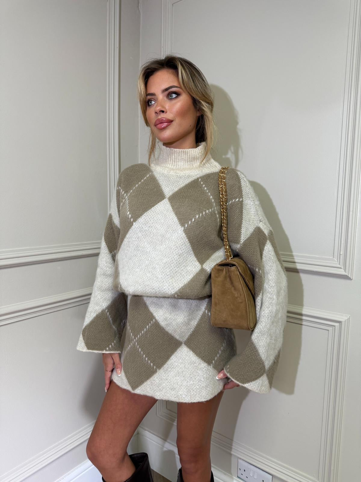 Mabel Knit Skirt Two Piece - Beige