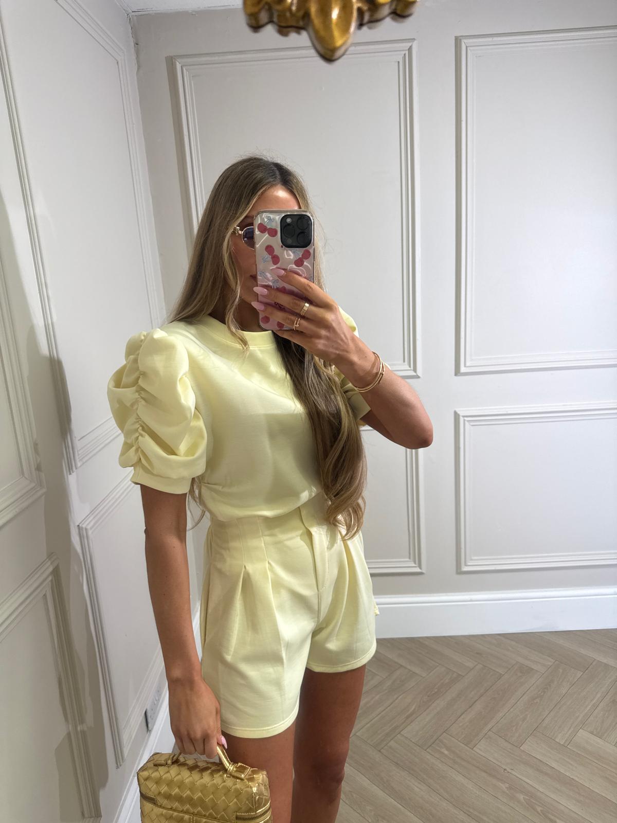 Ruched arm short set - yellow
