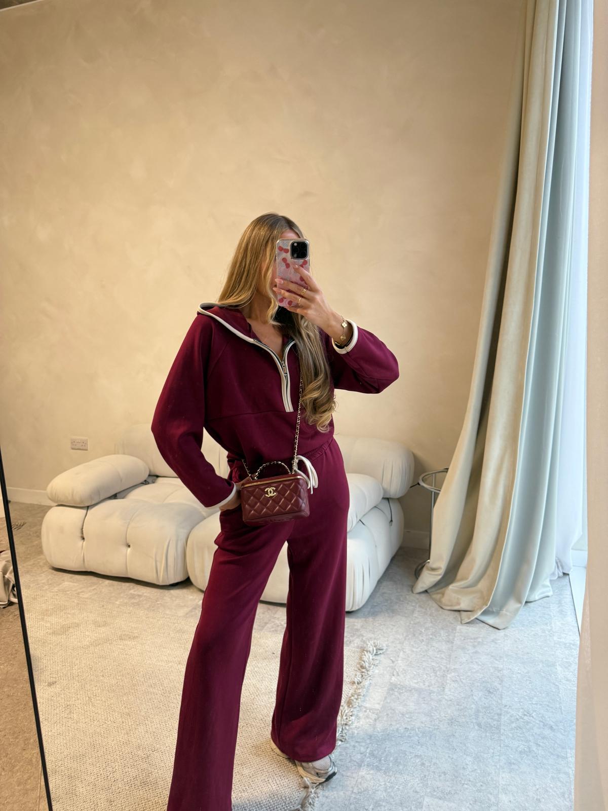 Half zip contrast tracksuit - Burgundy