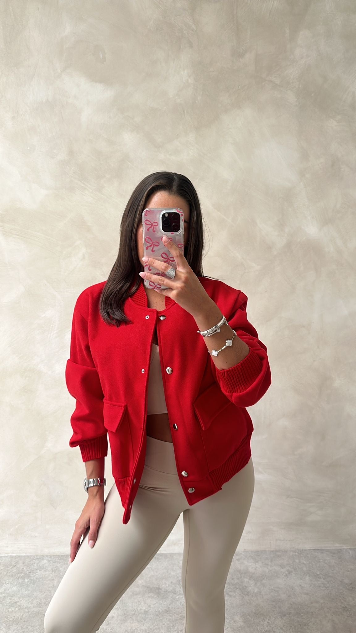 Wool bomber jacket - red