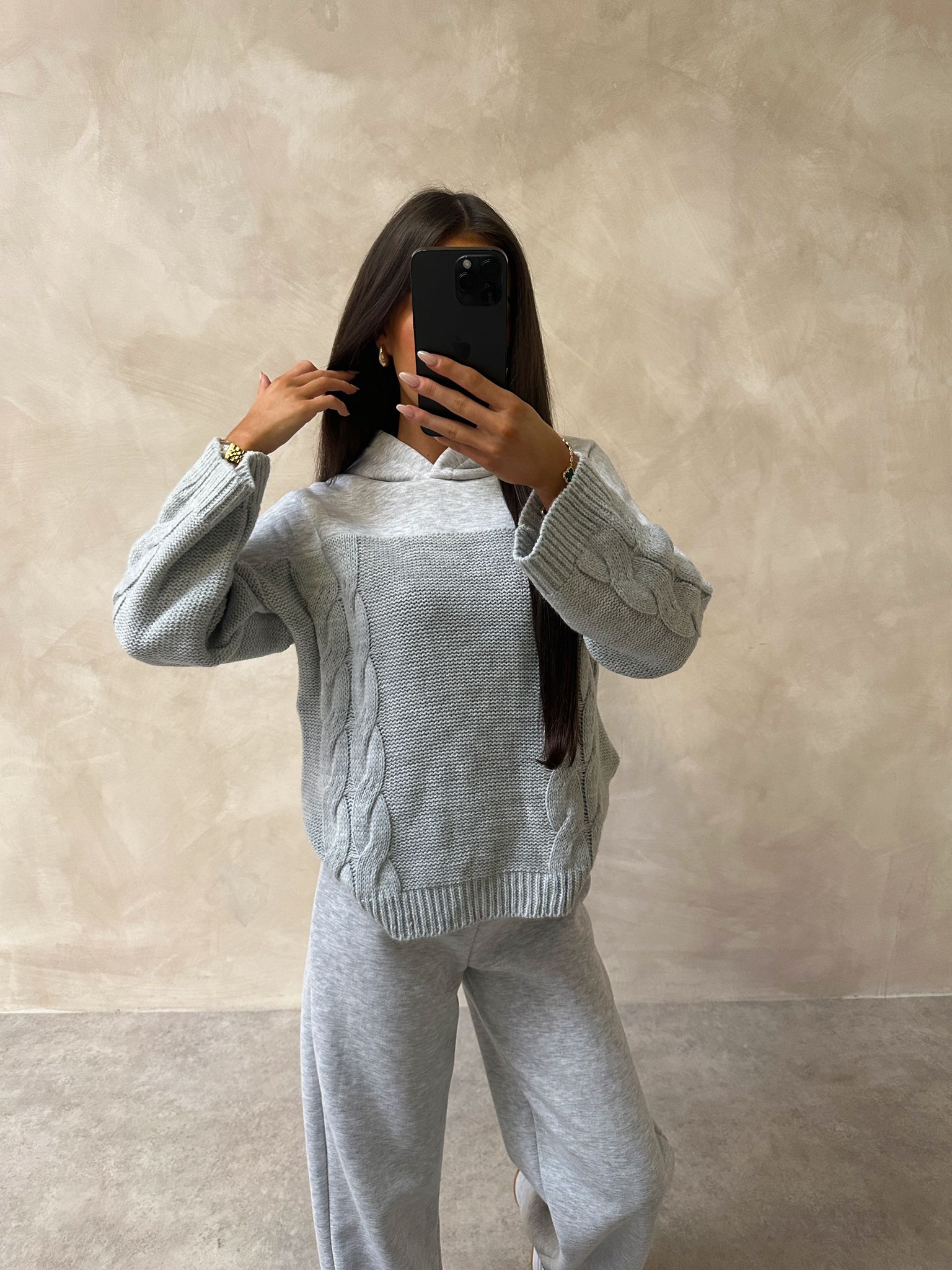 Cable knit tracksuit - grey