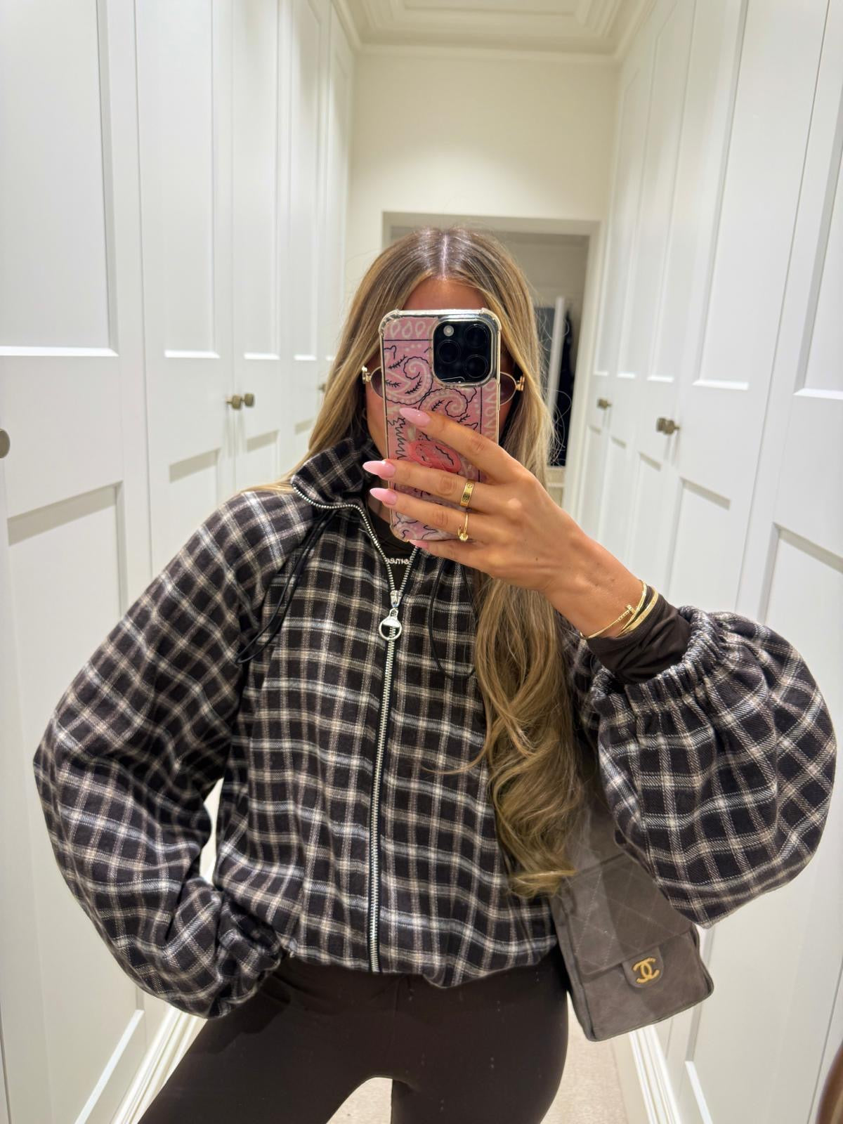 Check toggle jacket - brown