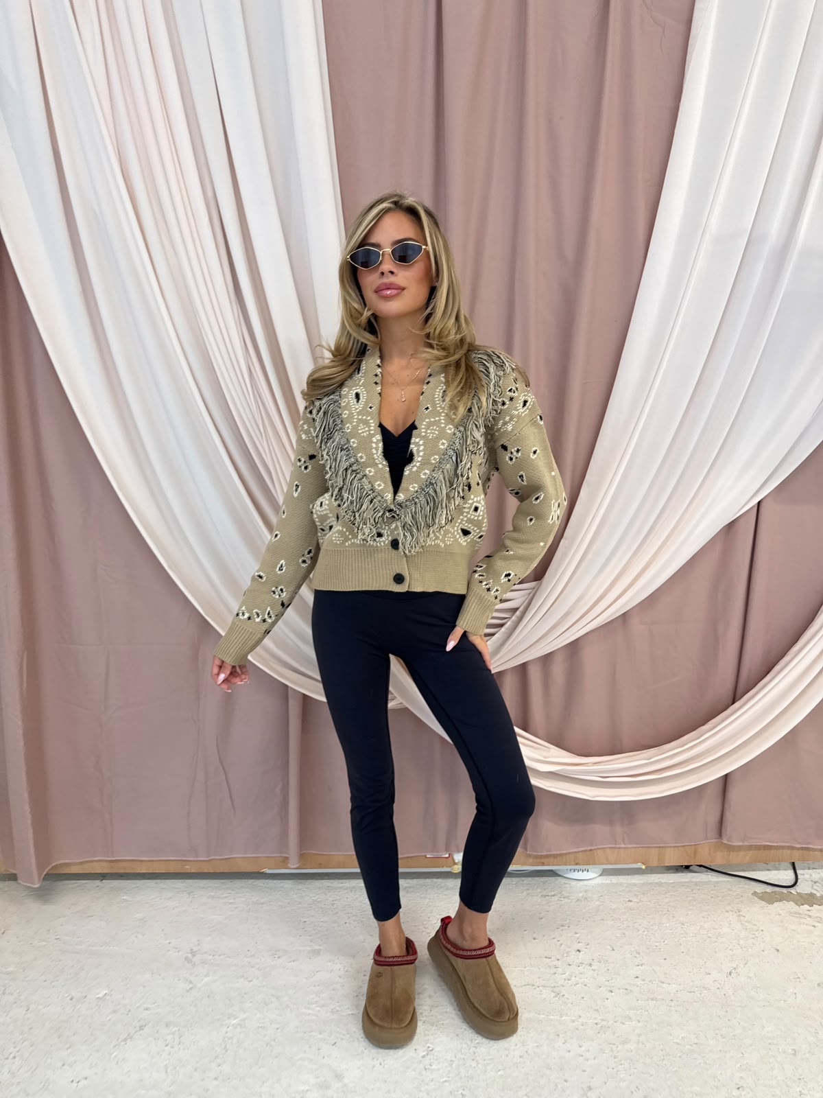 Fringe Bandana knit cardigan - beige