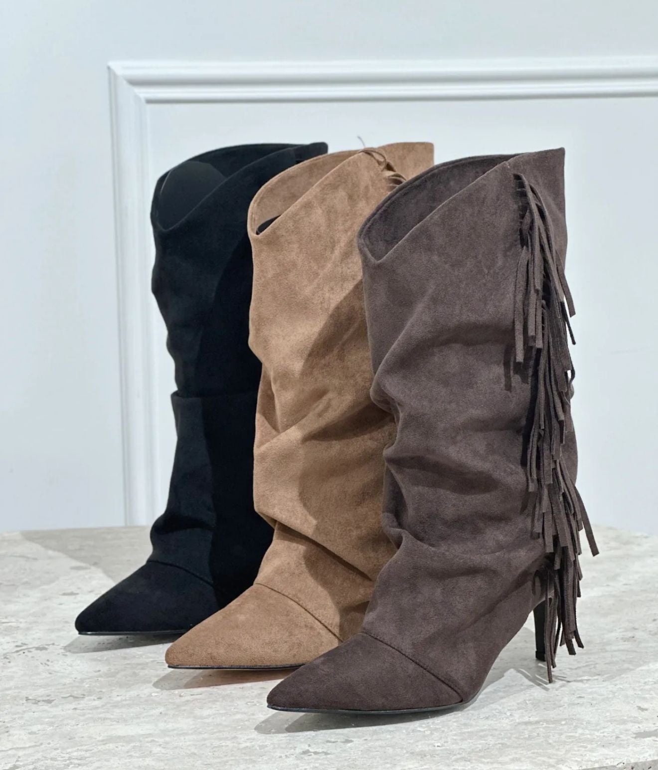 Tassel heel boots - beige