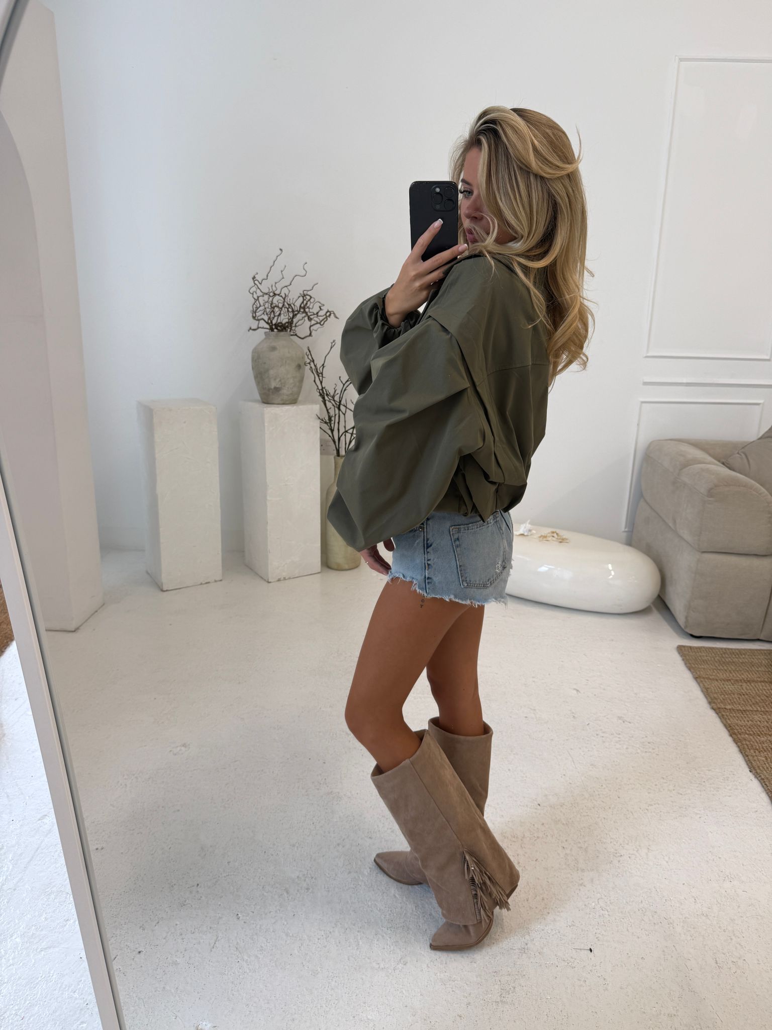 Balloon arm crop jacket - Khaki