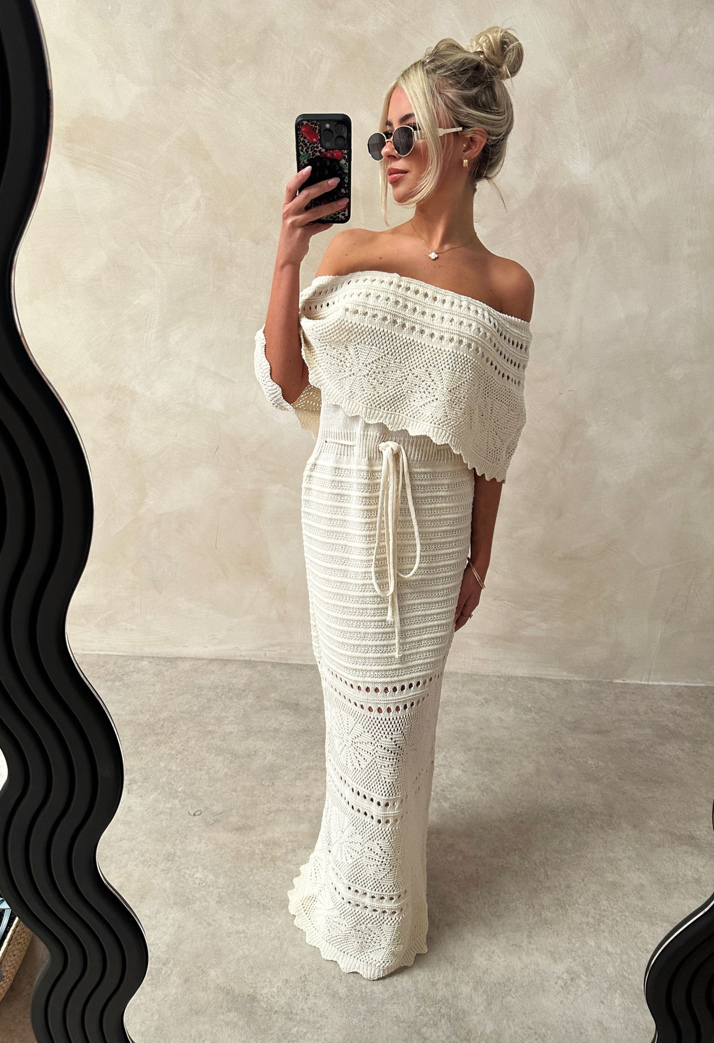 Off shoulder crochet maxi dress - Cream