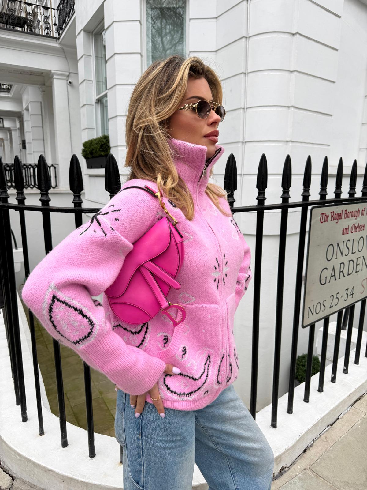 Bandana knit cardigan - pink