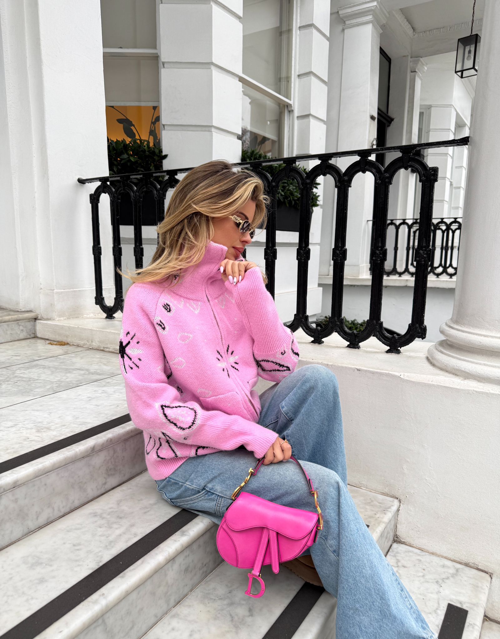 Bandana knit cardigan - pink