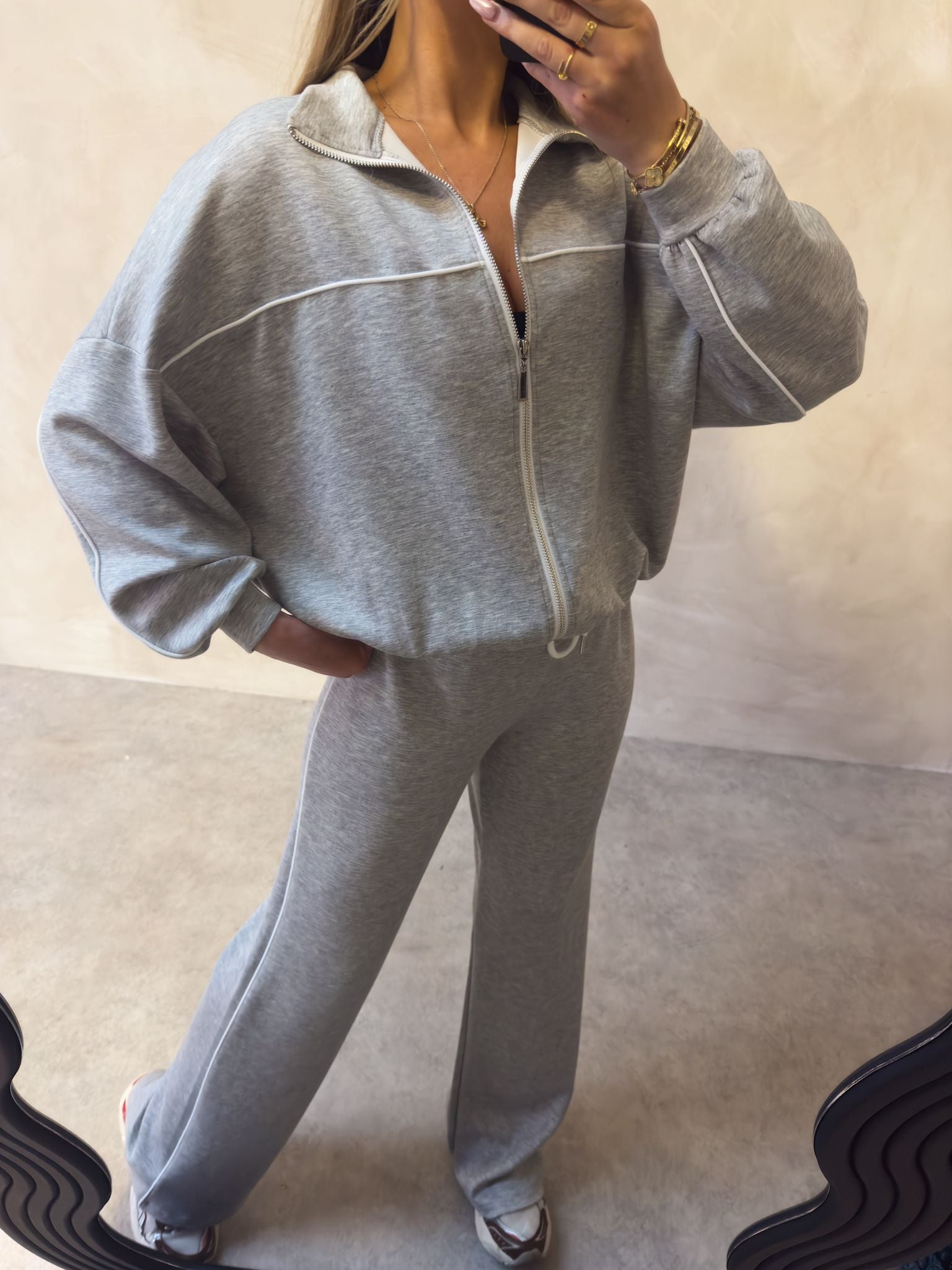 Piping flare leg tracksuit - grey