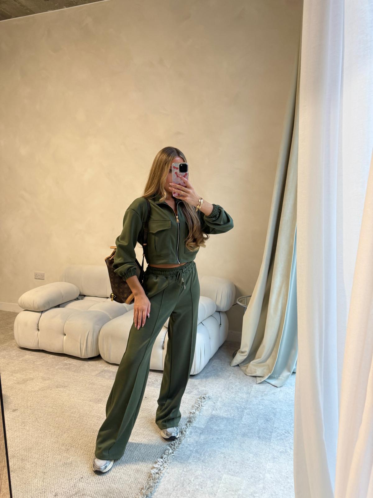 Gold zip pocket tracksuit - khaki