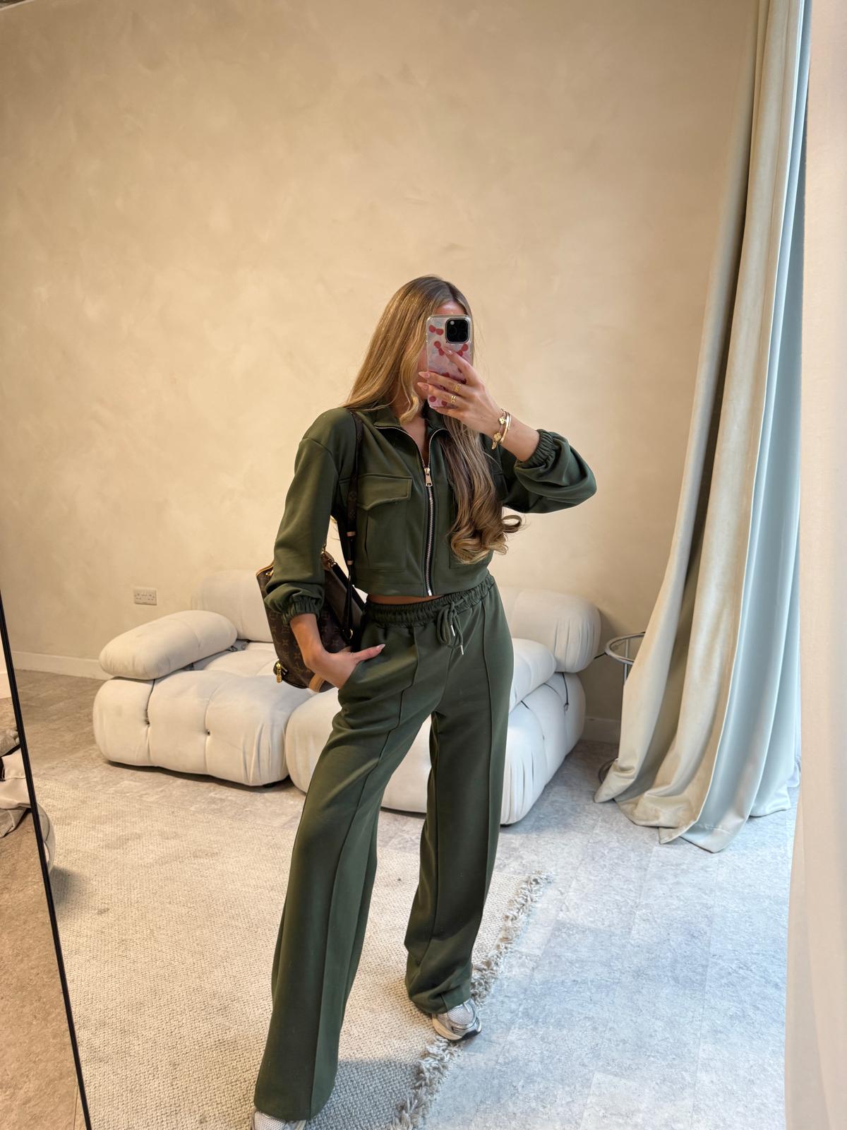 Gold zip pocket tracksuit - khaki