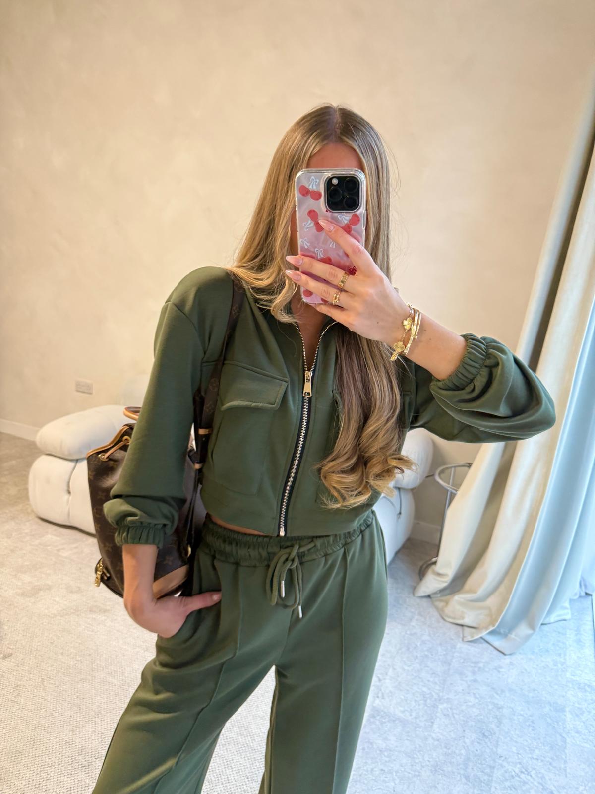 Gold zip pocket tracksuit - khaki