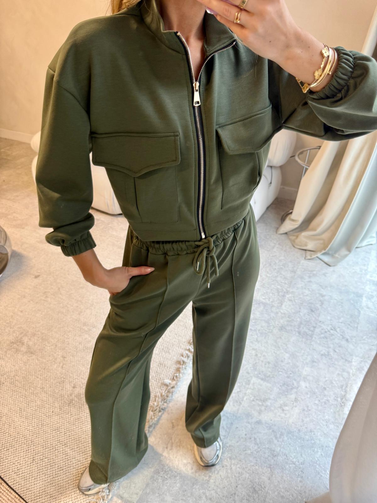 Gold zip pocket tracksuit - khaki