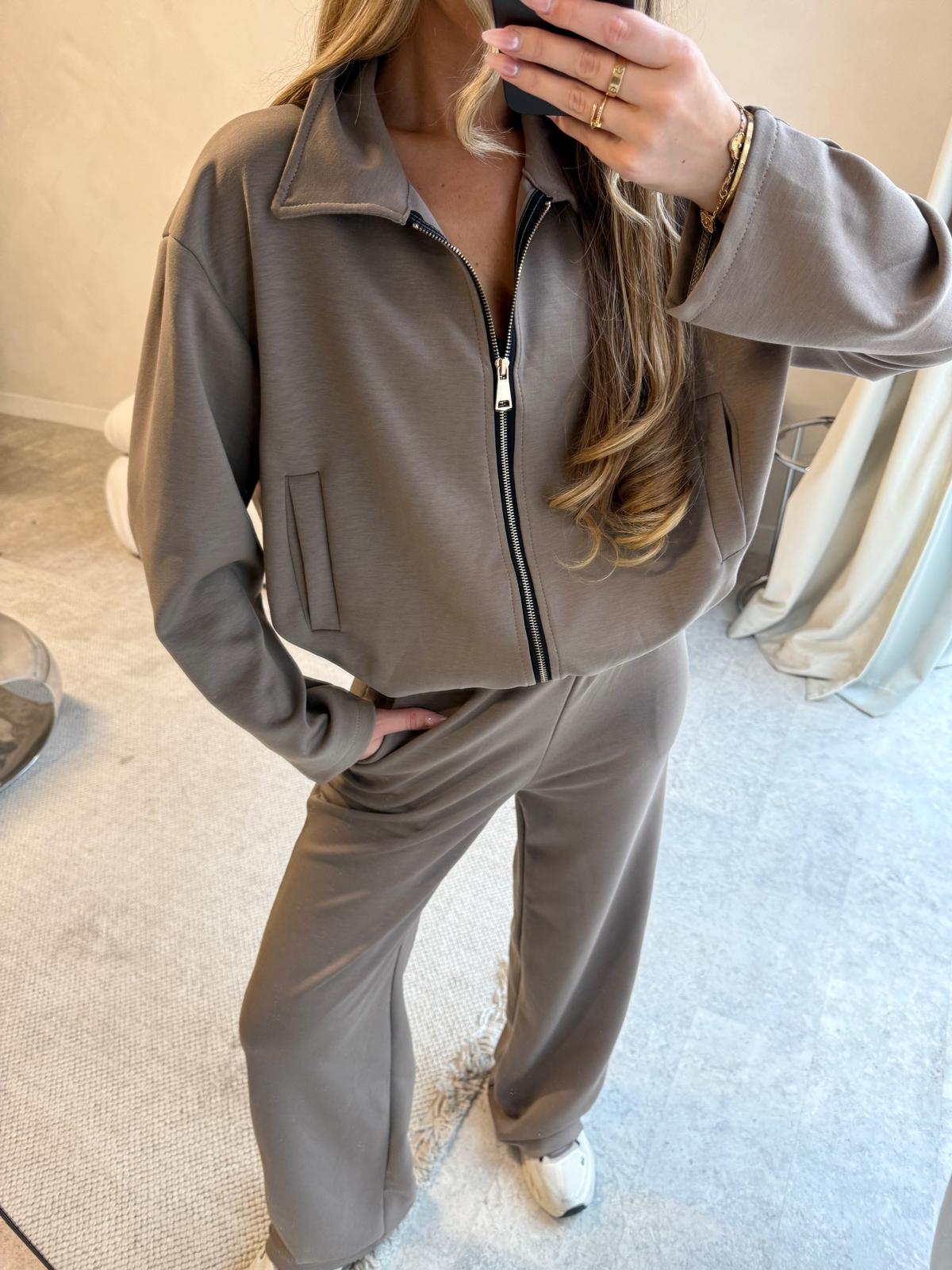 Collar zip lounge set - mocha
