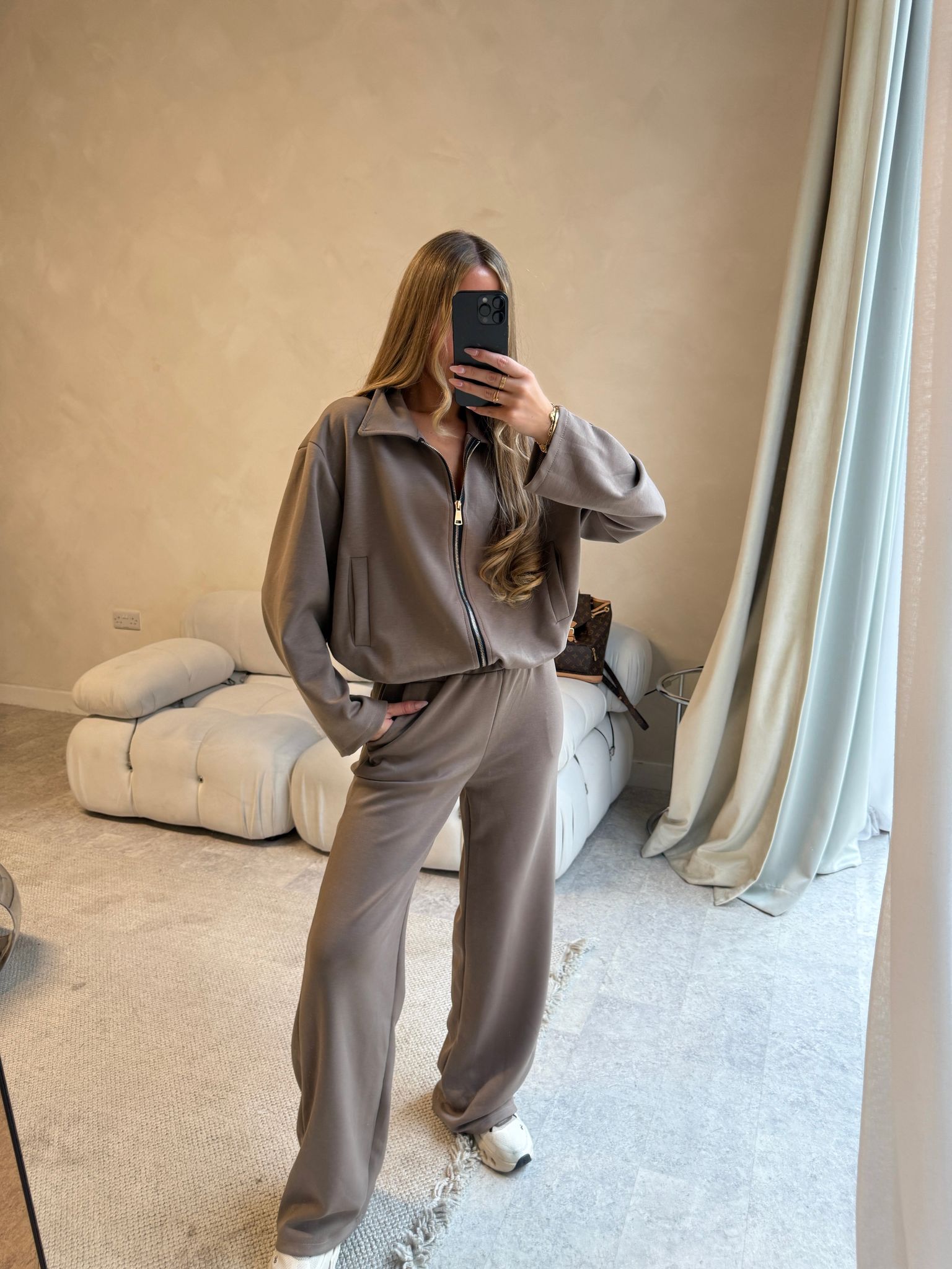 Collar zip lounge set - mocha