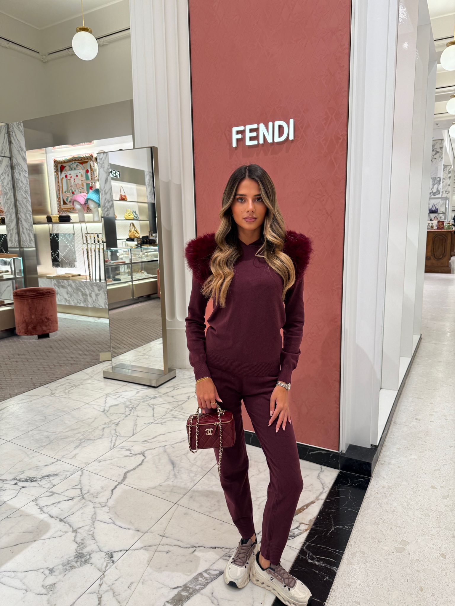 Fur knit tracksuit - burgundy