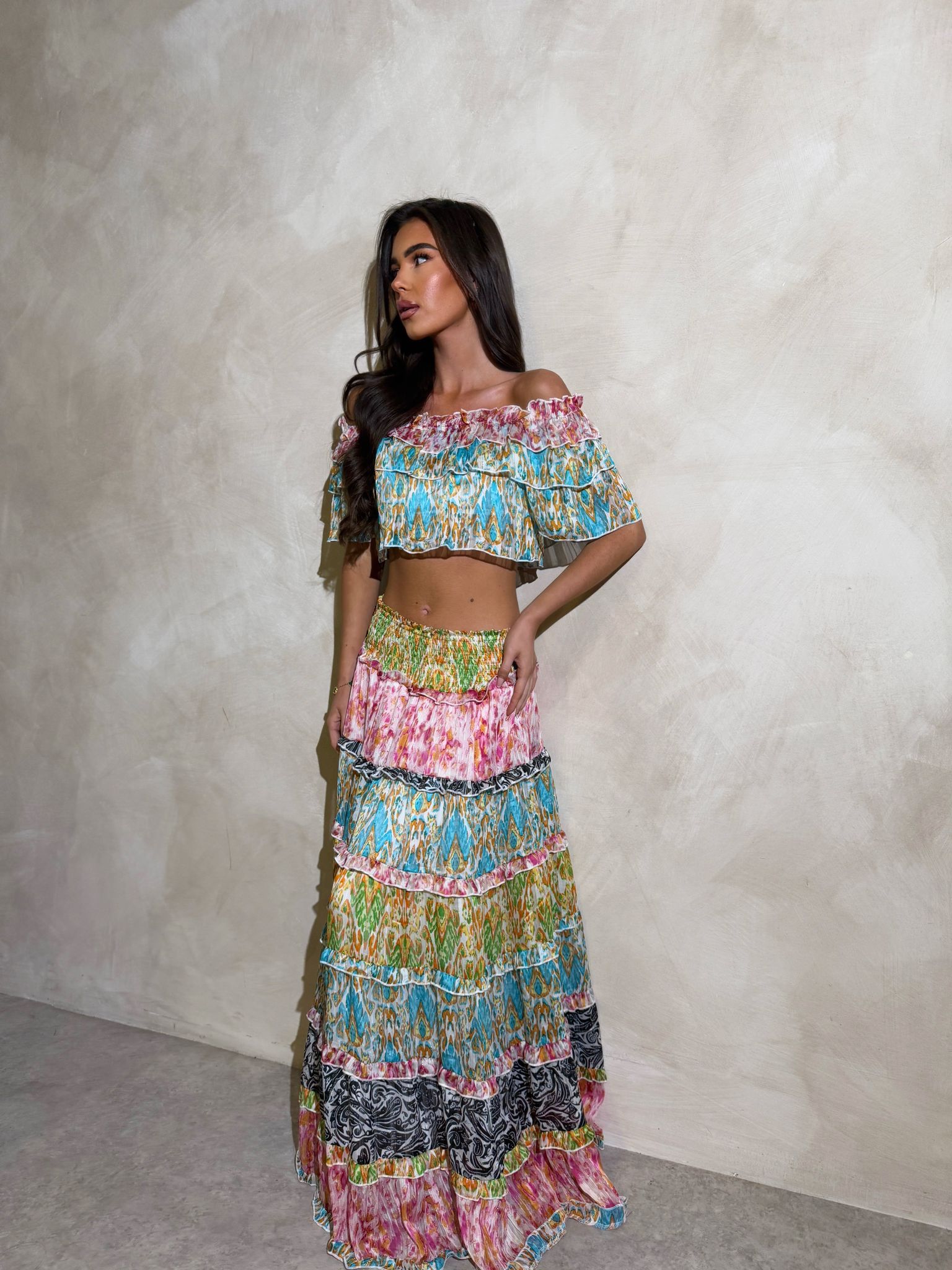 Sorrento Boho skirt with matching top - Multi colour