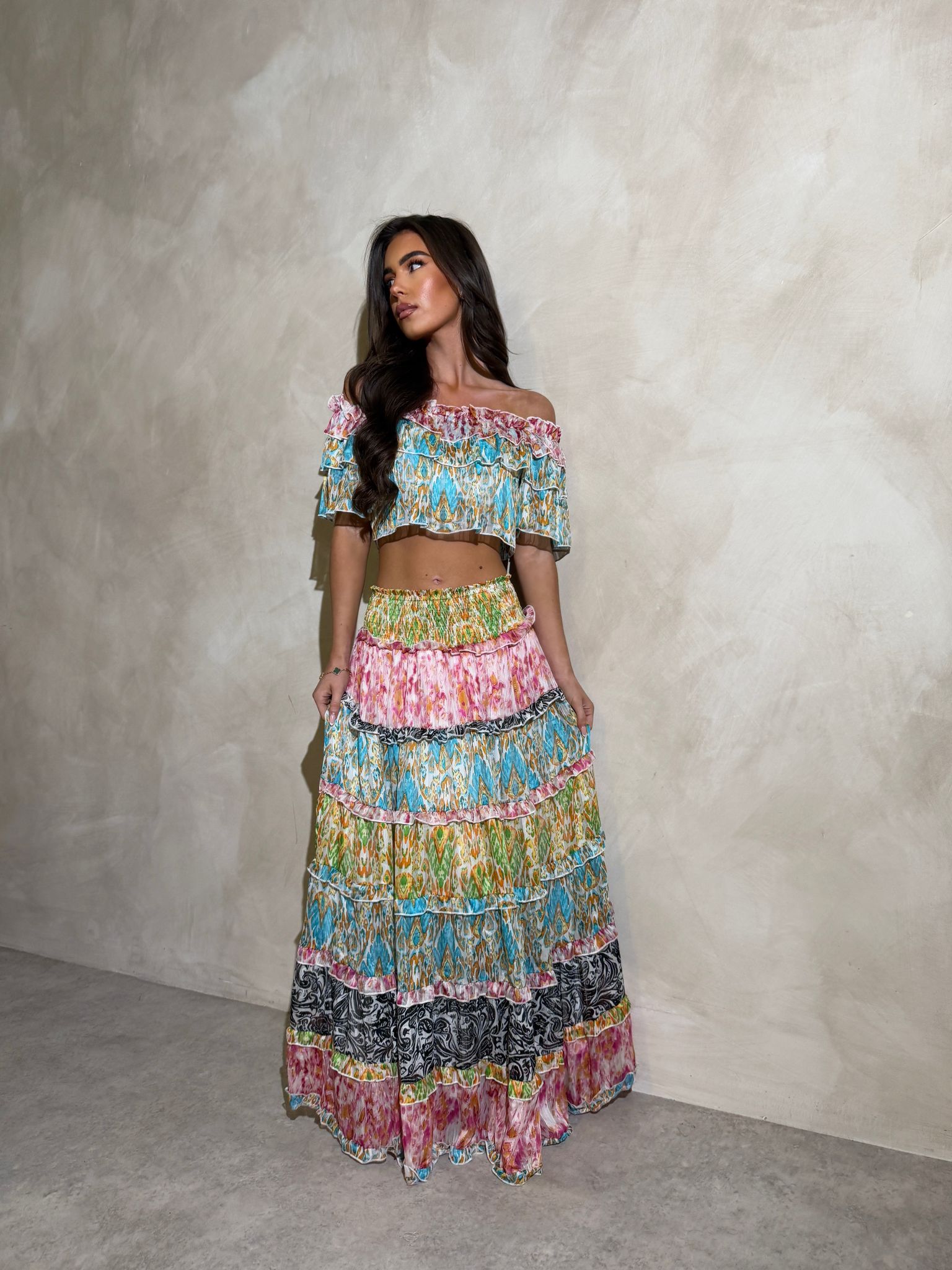 Sorrento Boho skirt with matching top - Multi colour