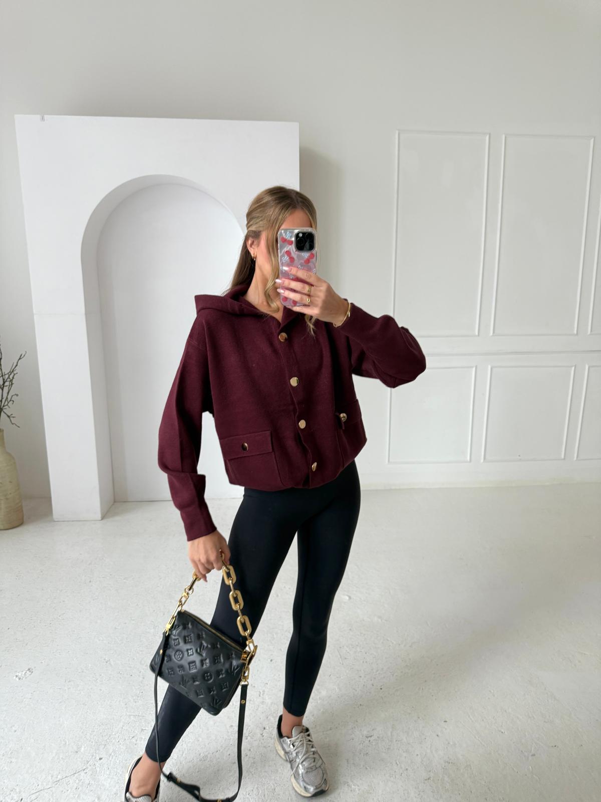 Knit hood jumper - wine