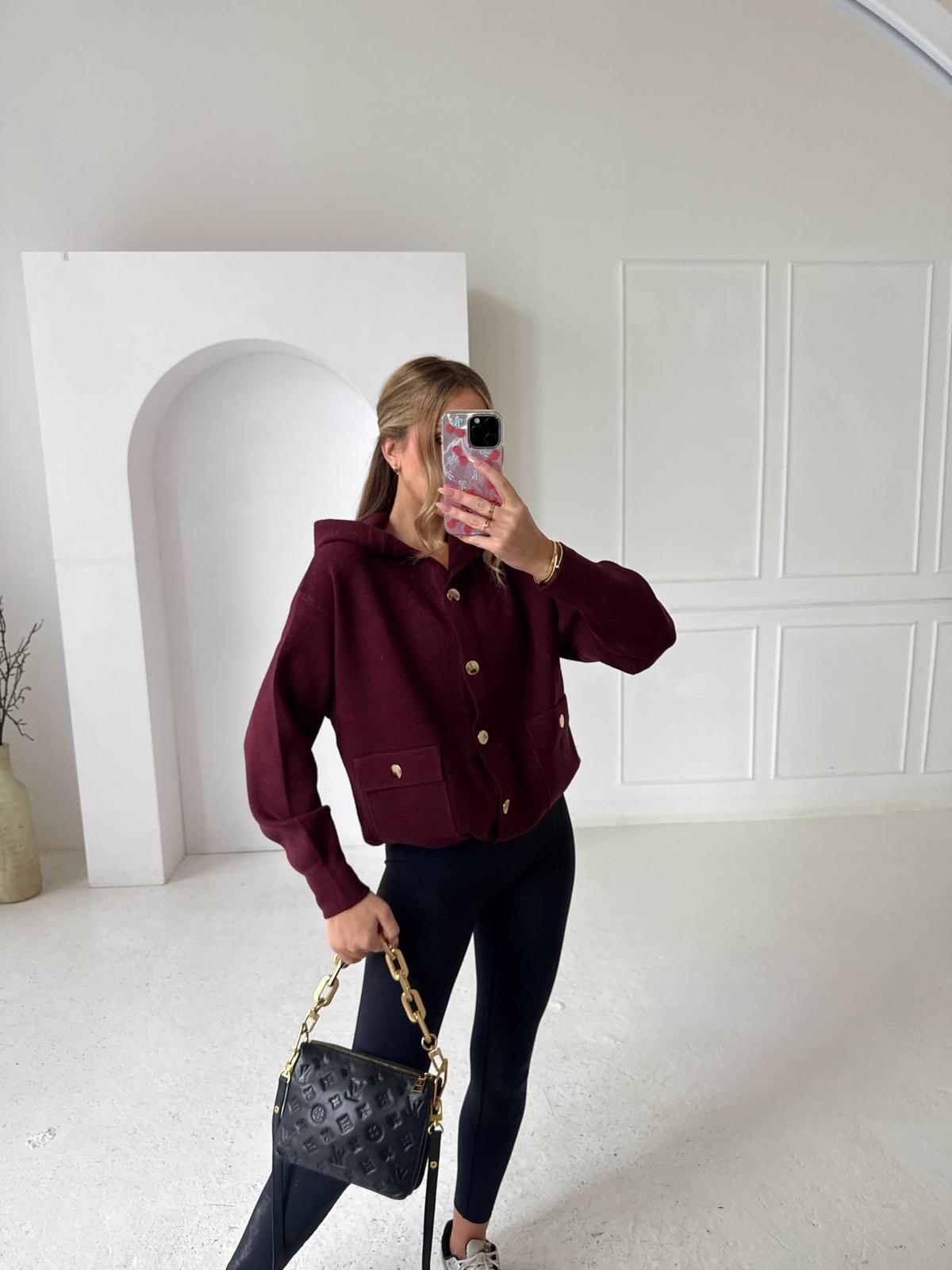 Knit hood jumper - wine