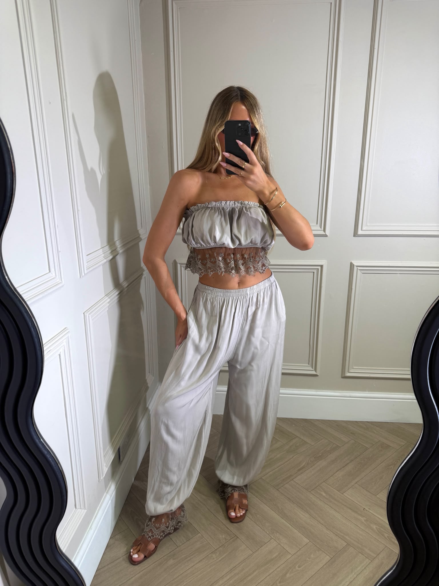 Lace harem trouser with top - beige