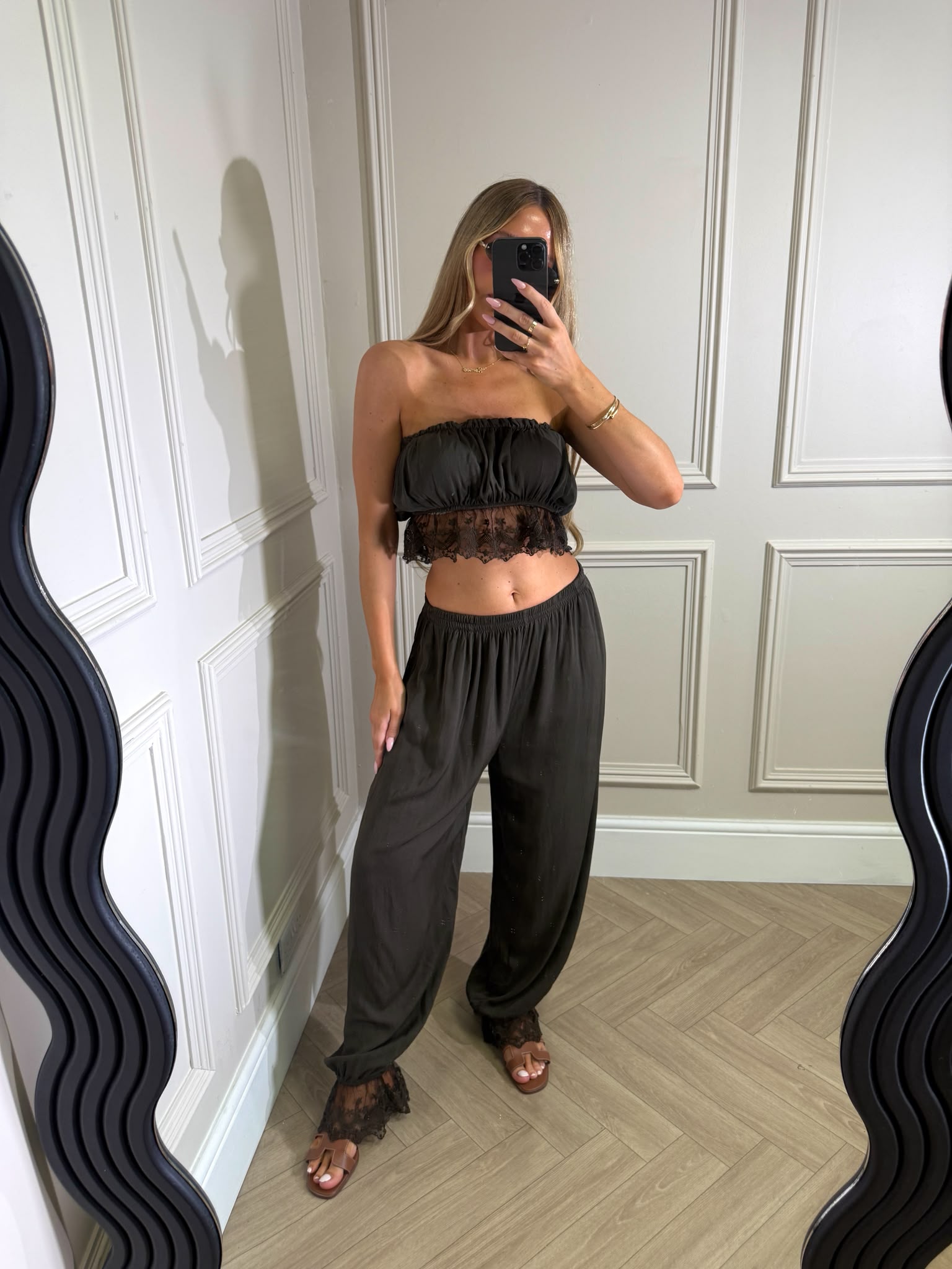 Lace harem trouser with top - brown