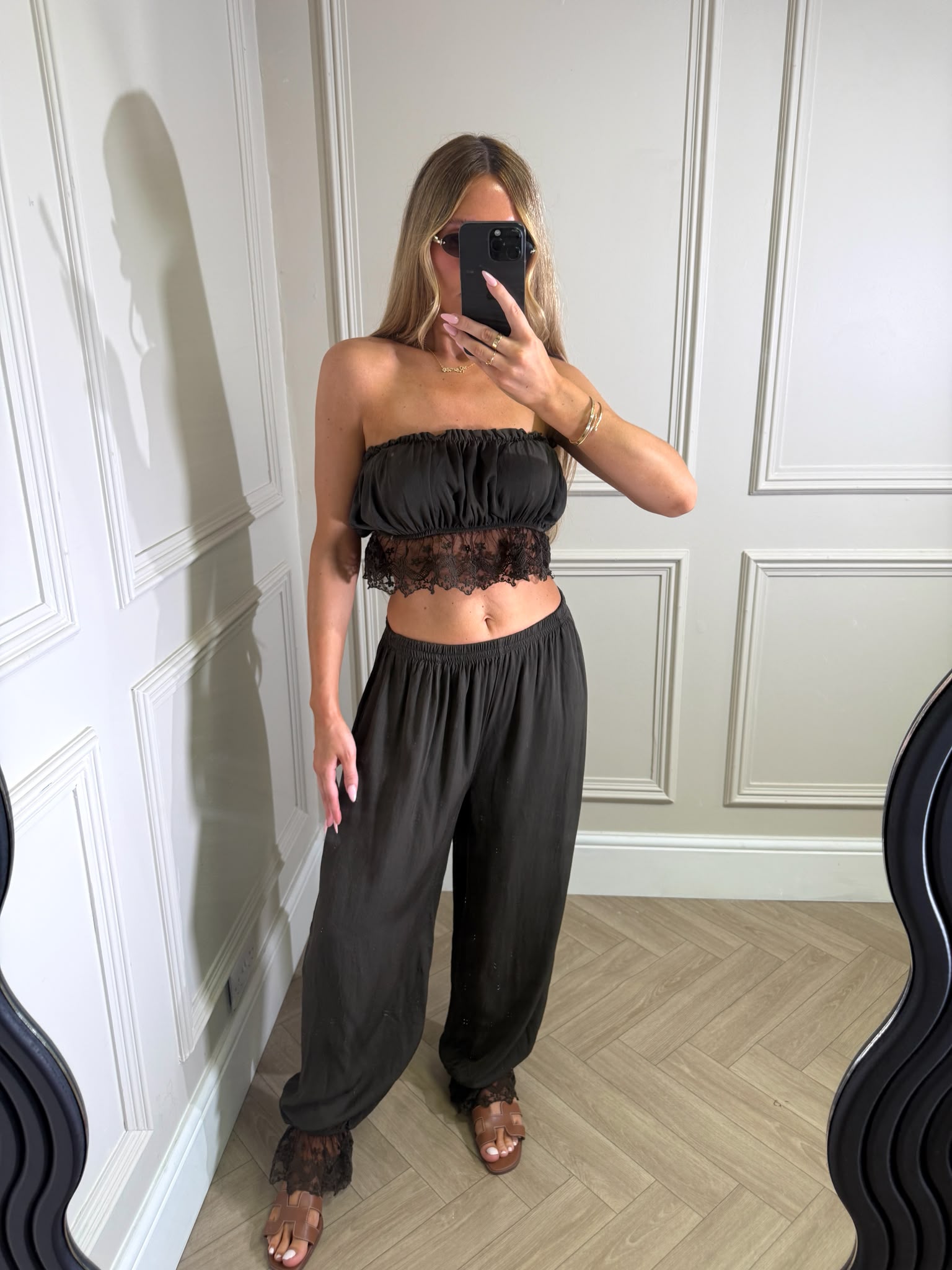 Lace harem trouser with top - brown