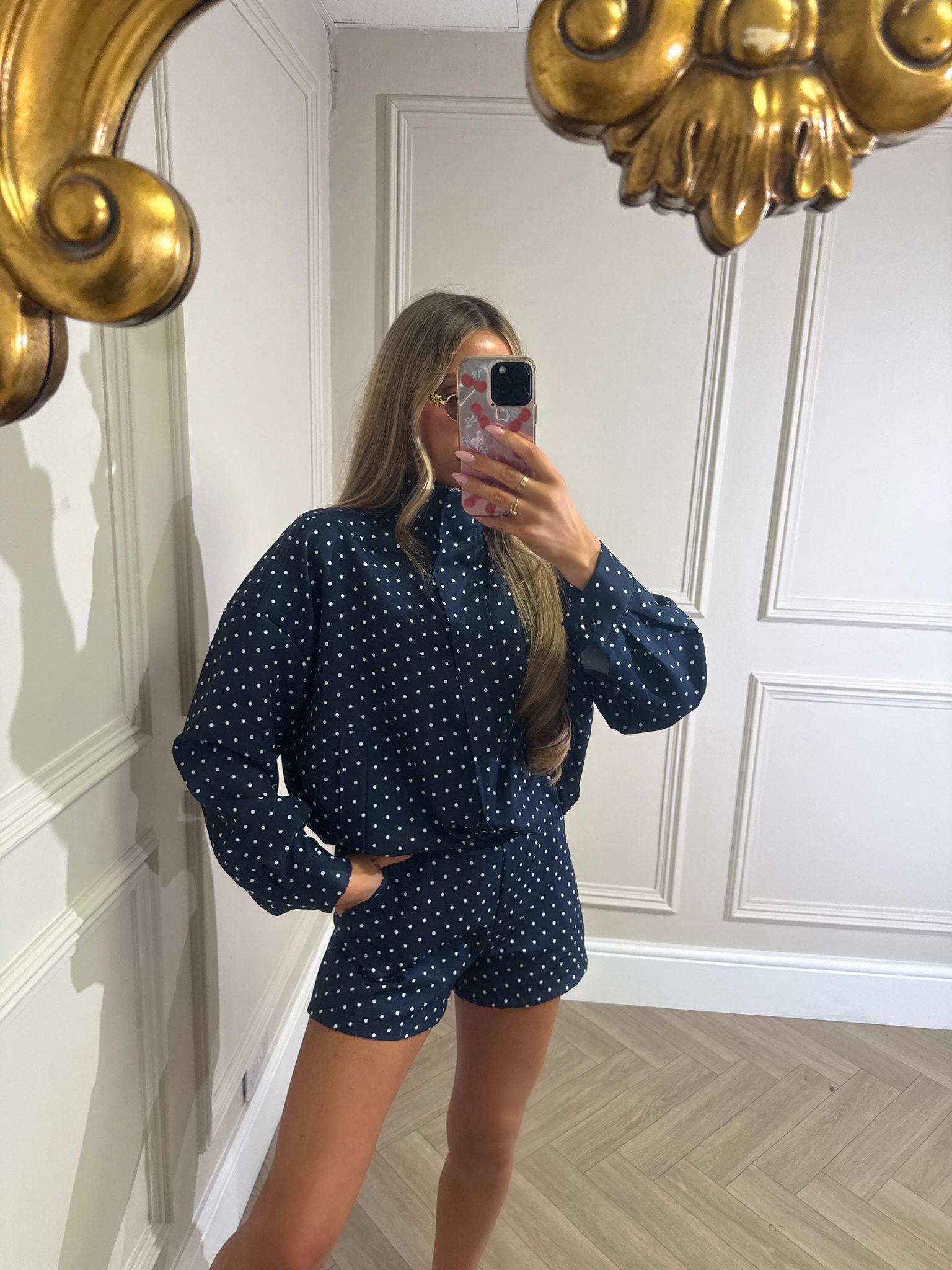 Polka dot jacket set - navy