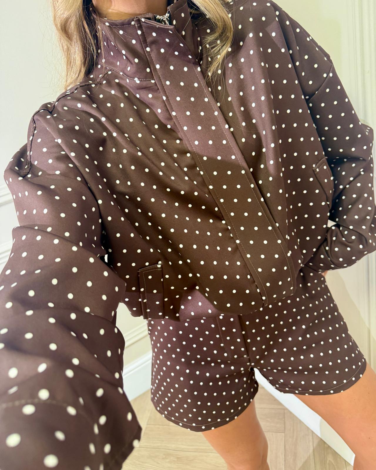 Polka dot jacket set - brown PRE ORDER