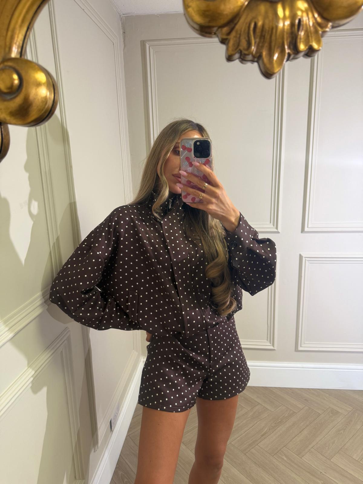 Polka dot jacket set - brown PRE ORDER