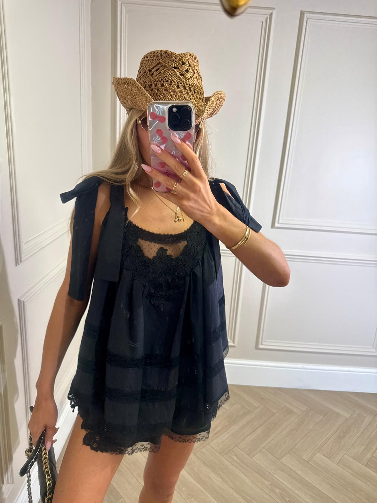 Luxury crochet lace tie set - black