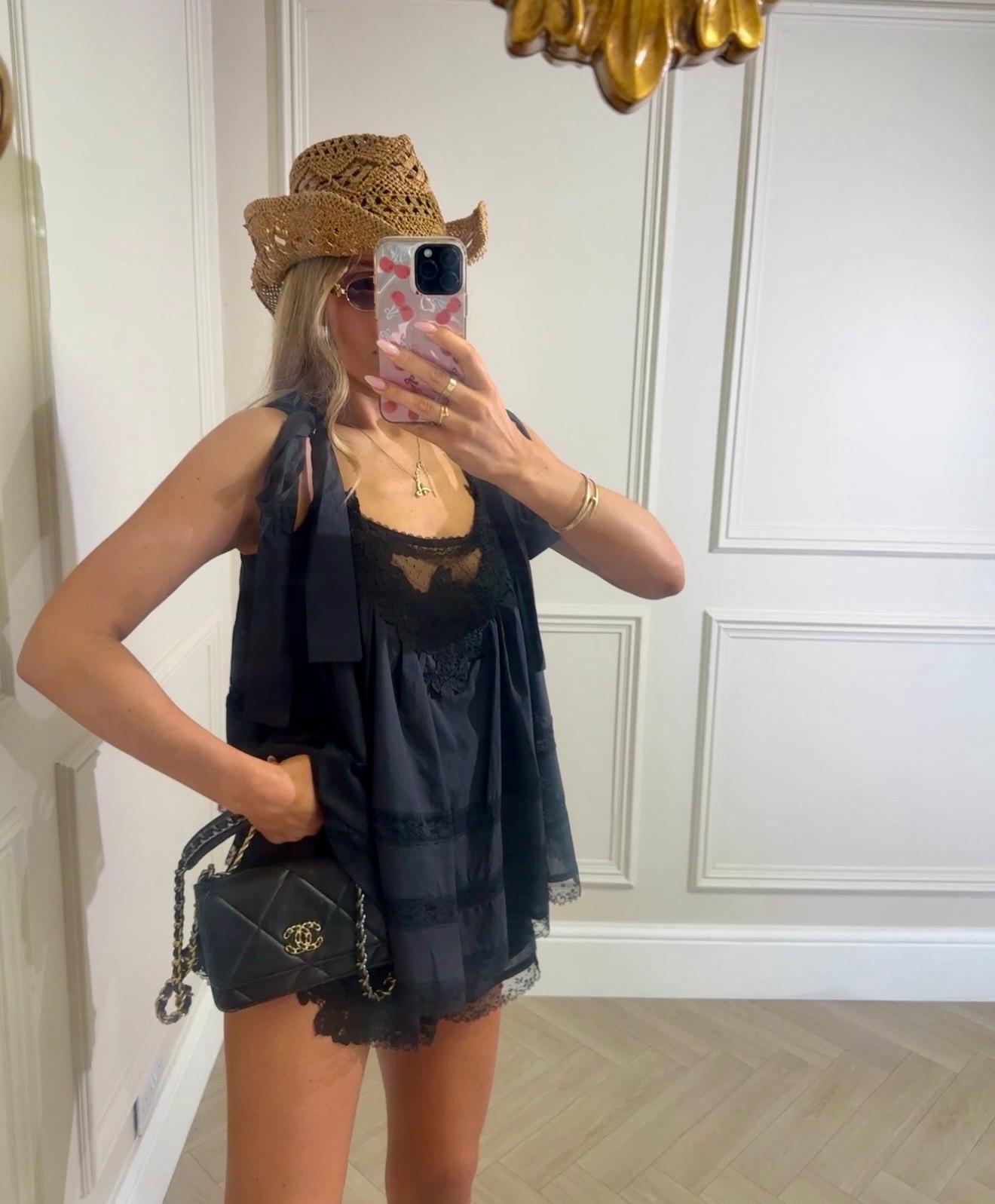 Luxury crochet lace tie set - black