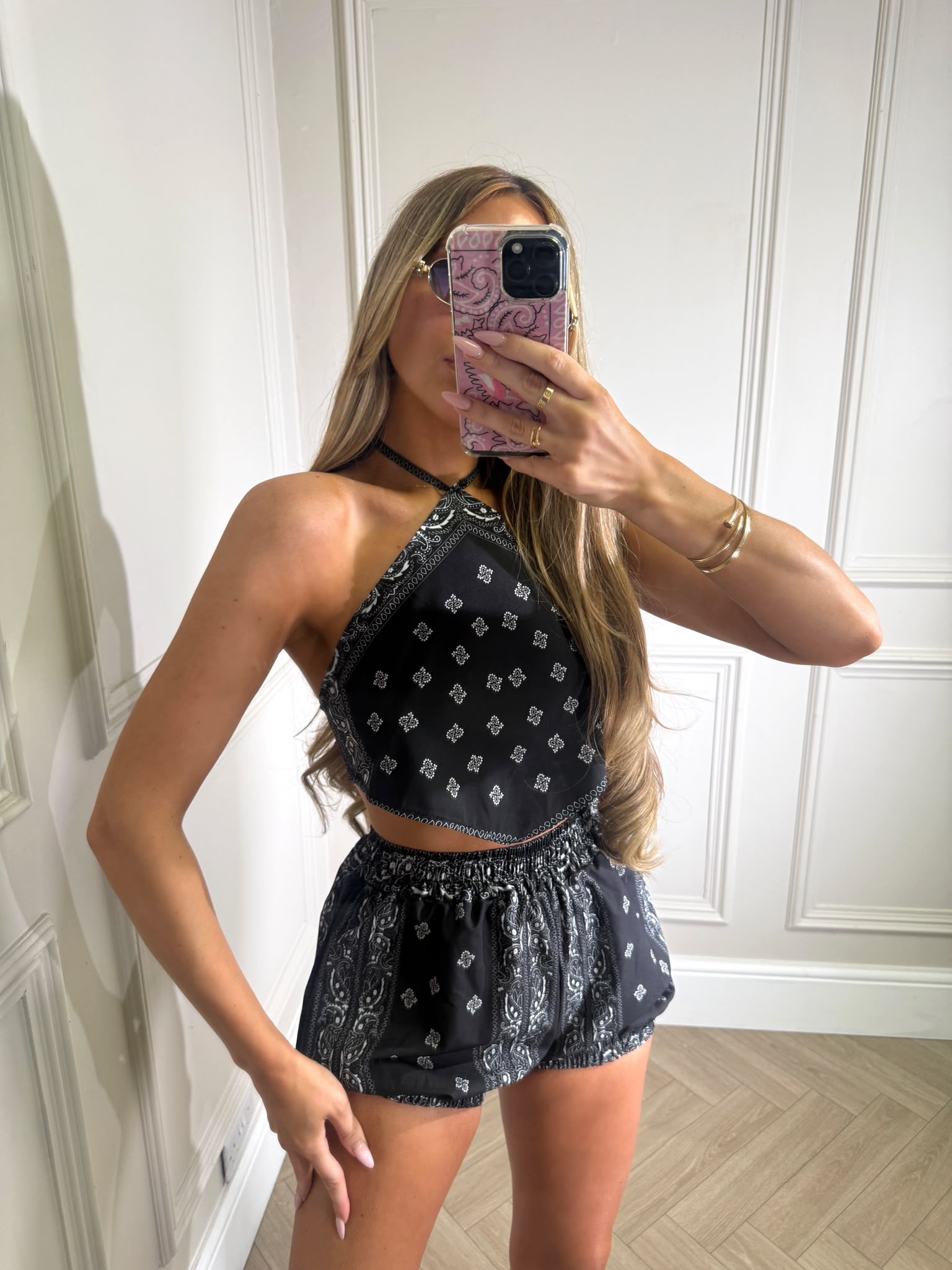 Short set bandana print - black