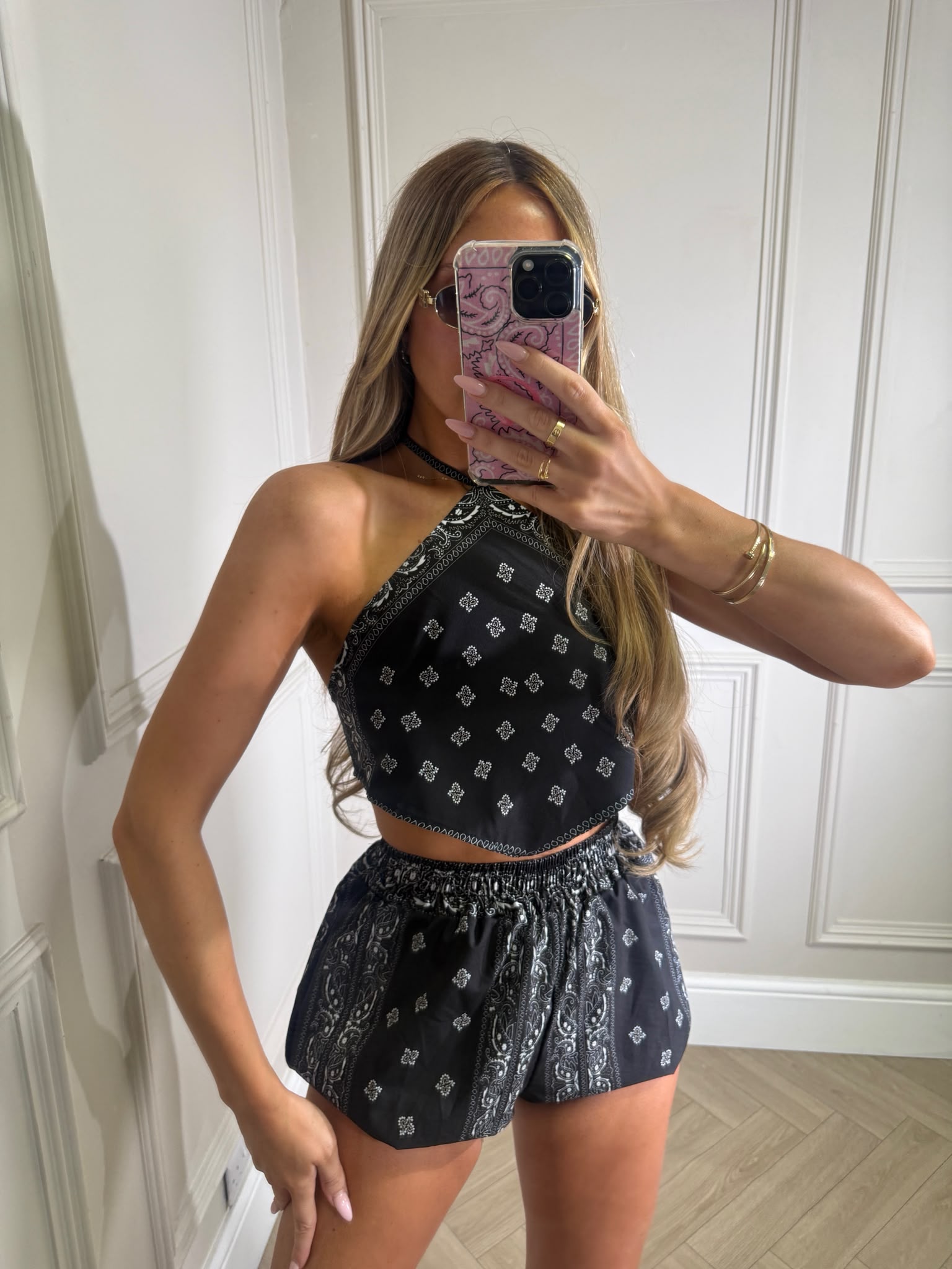 Short set bandana print - black