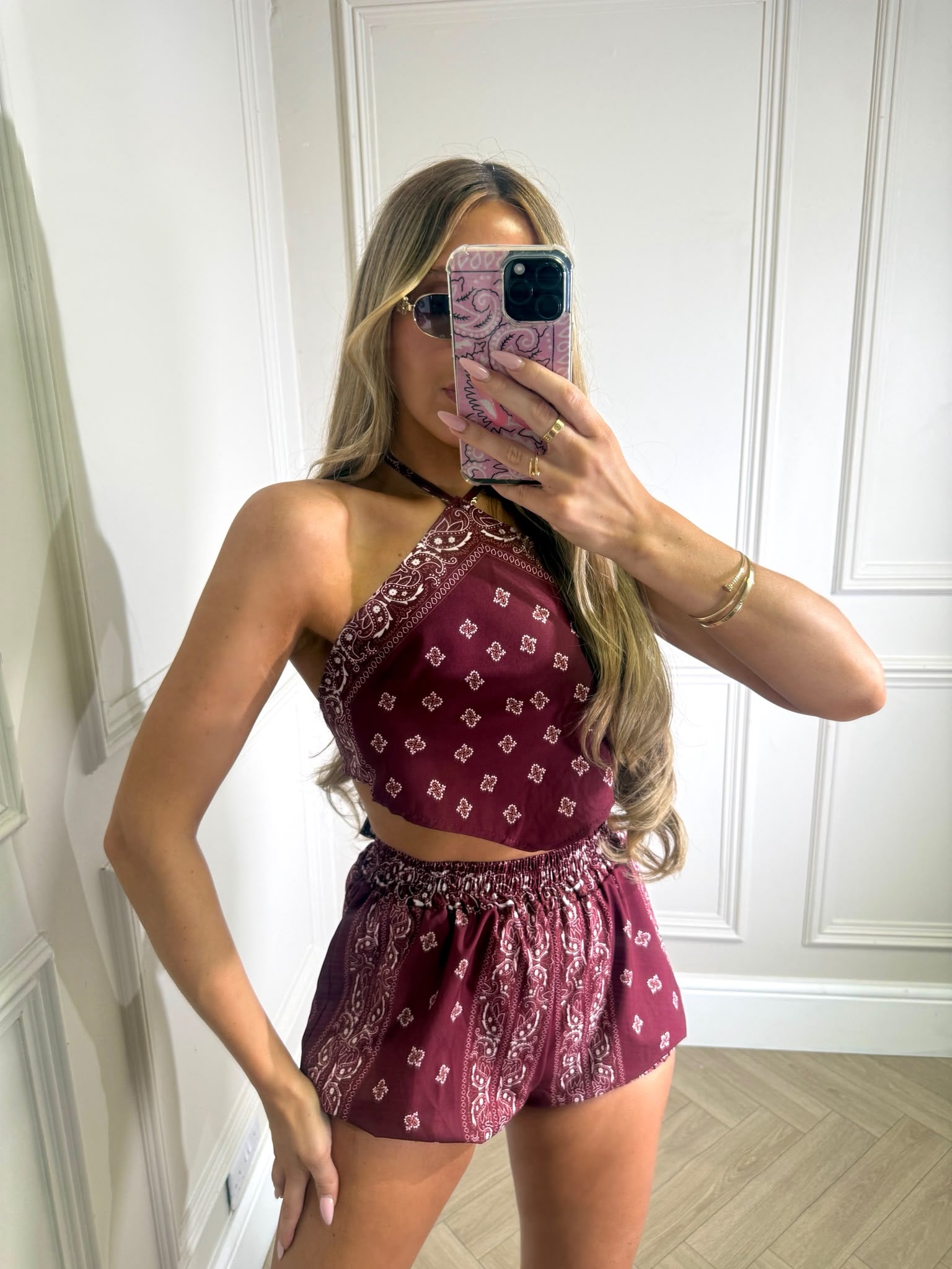 Short set bandana print - burgundy