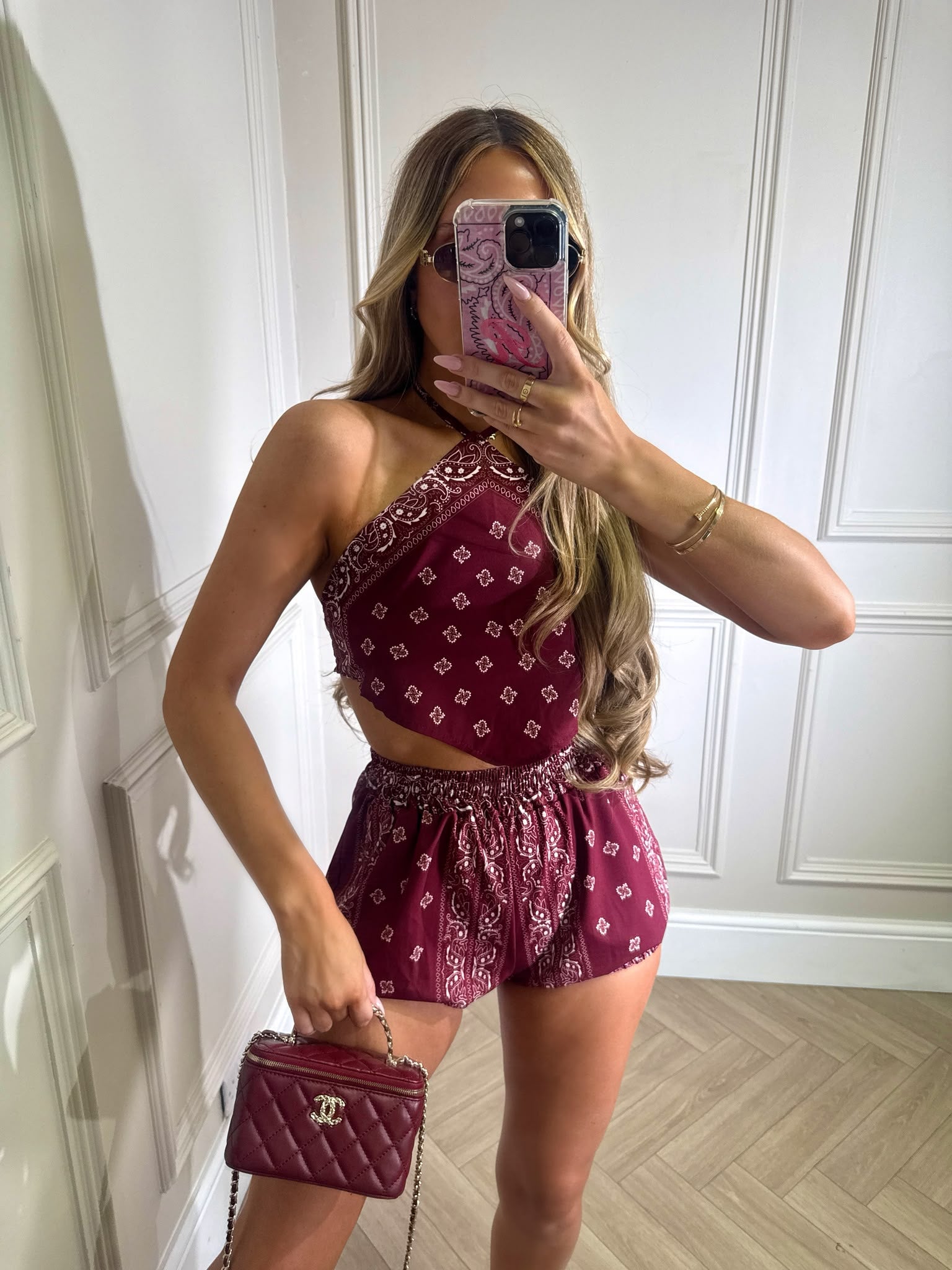 Short set bandana print - burgundy