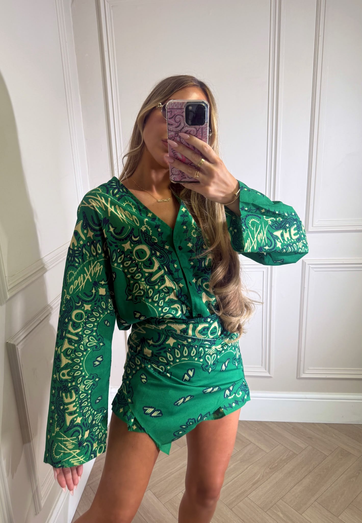 Wrap print dress - green