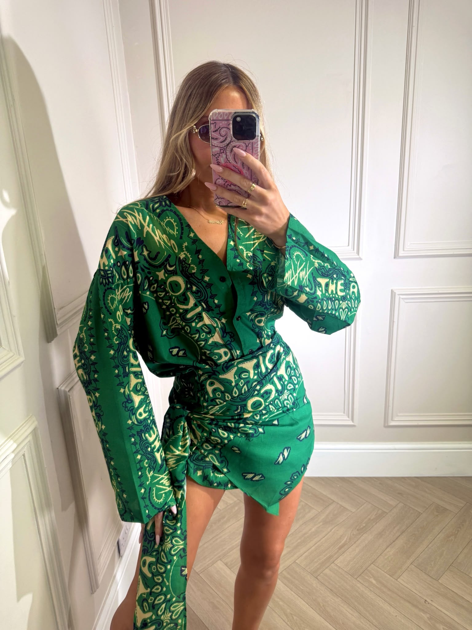 Wrap print dress - green