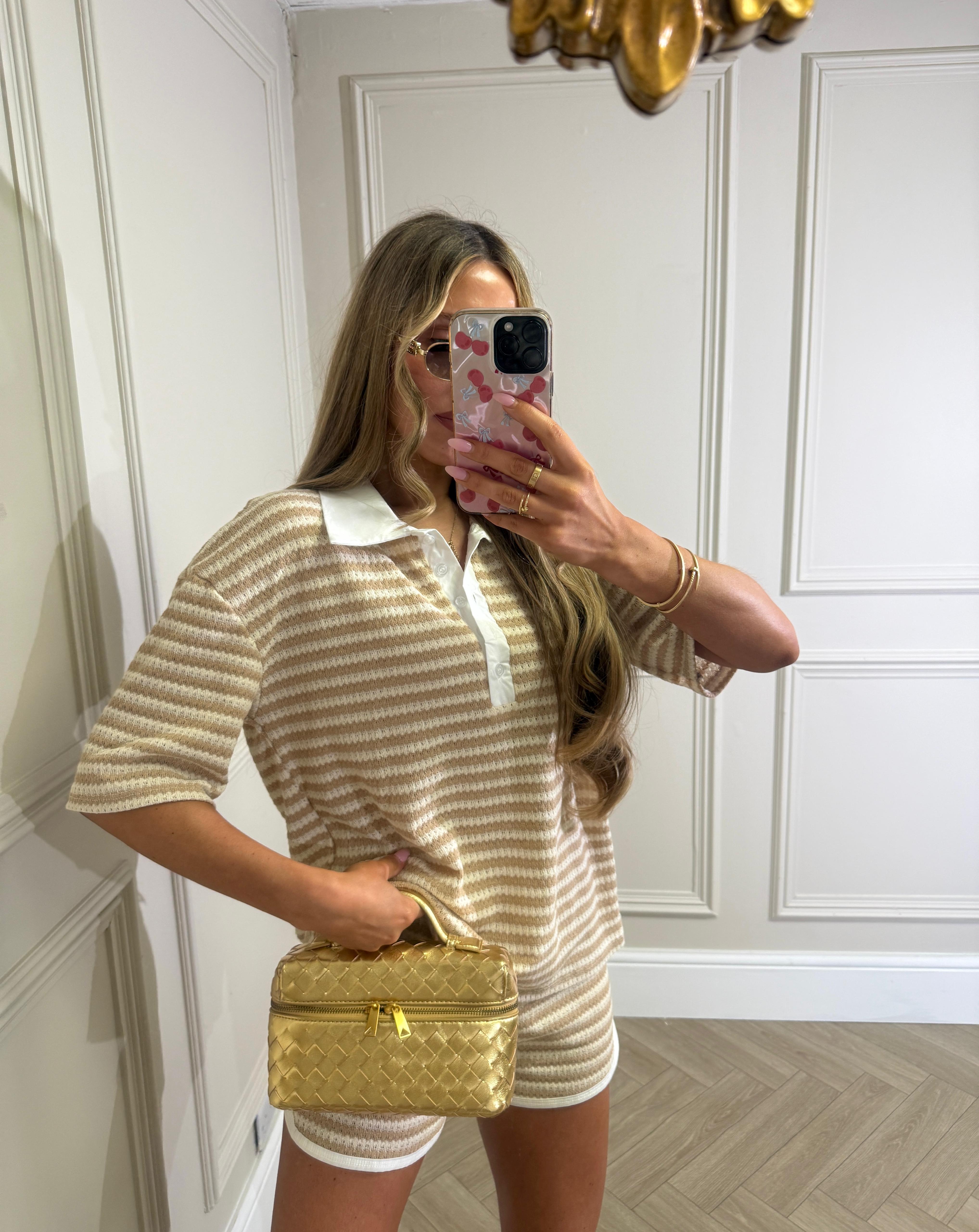 Collar stripe co-ord - beige