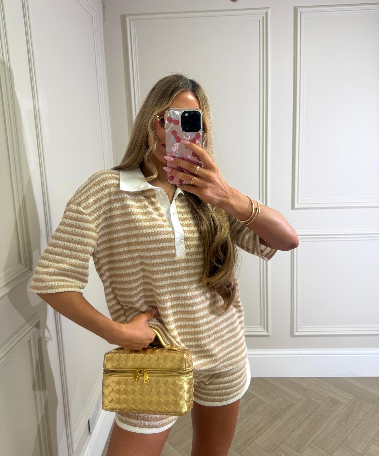 Collar stripe co-ord - beige