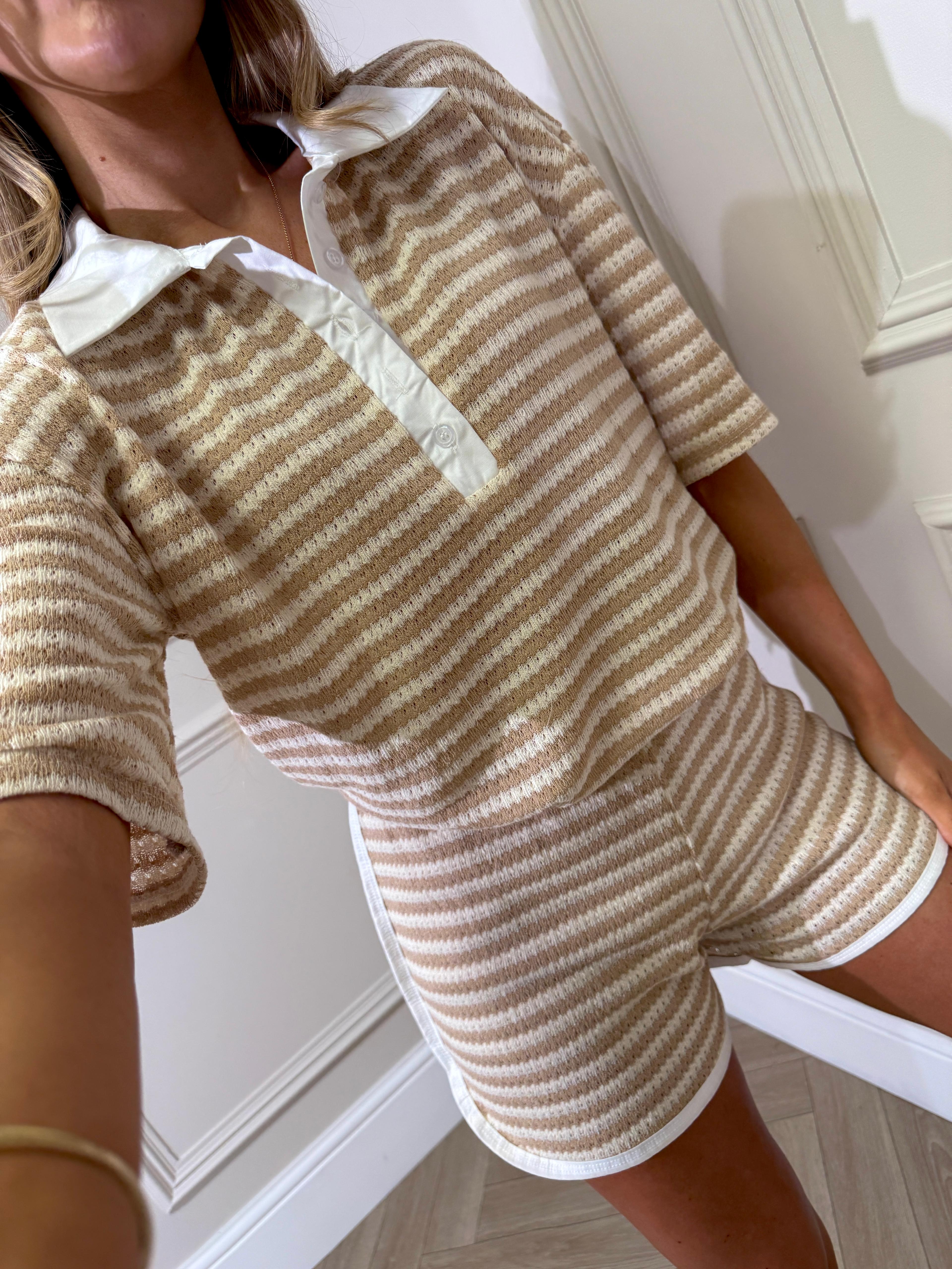 Collar stripe co-ord - beige