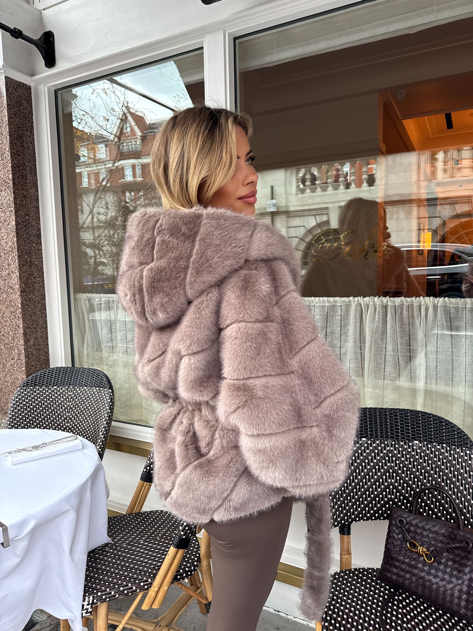 Luxury belt Faux Fur Coat - taupe