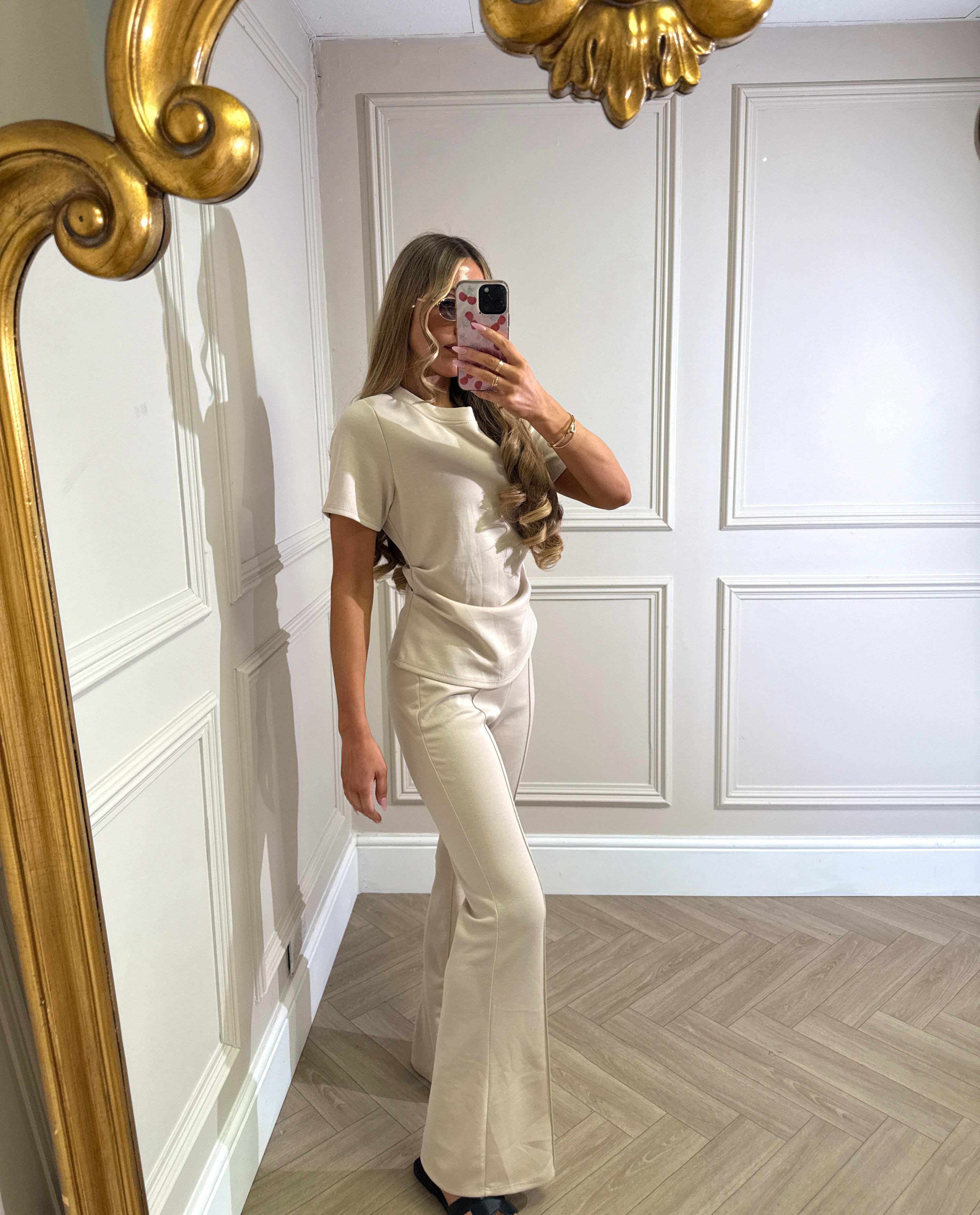 Ruched trouser co-ord - beige